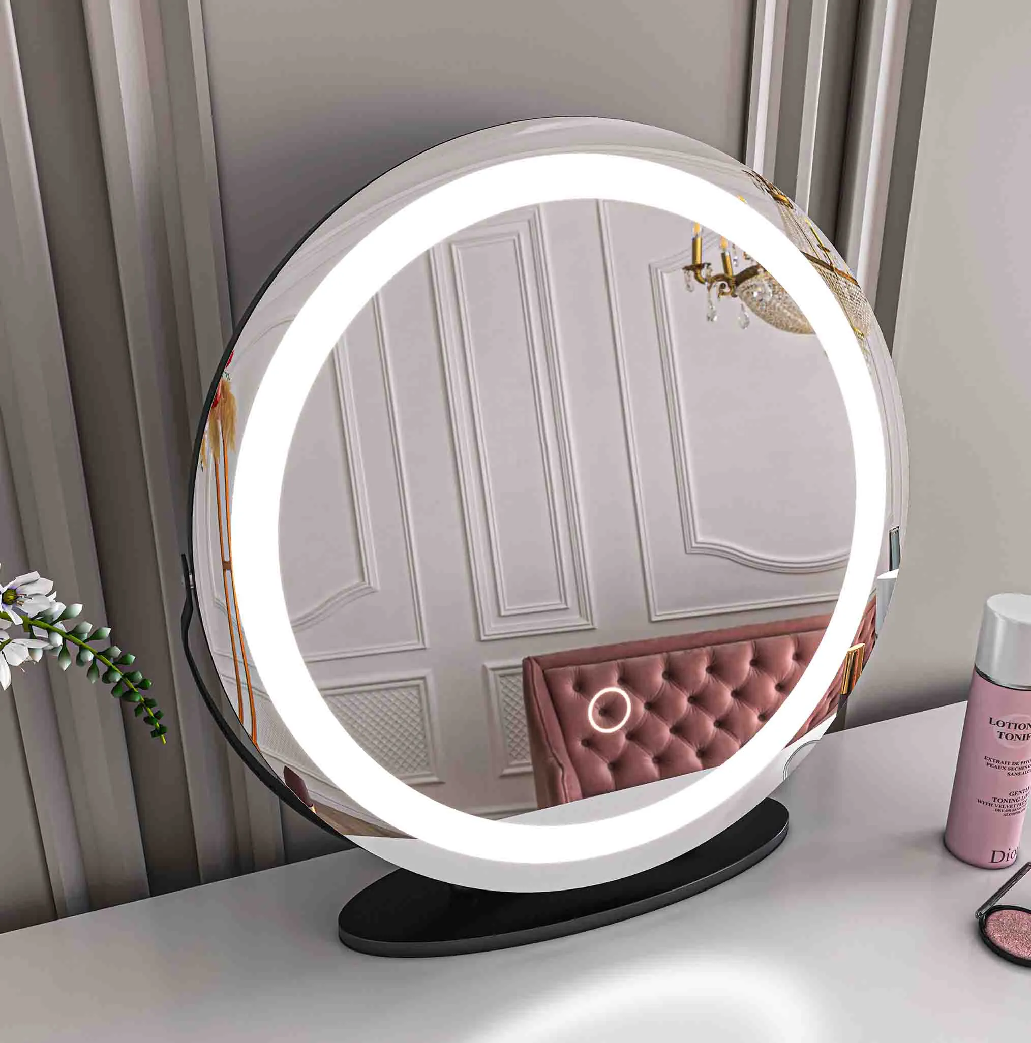 19'' Round Makeup Vanity Mirror with Lights for Bathroom Table Black