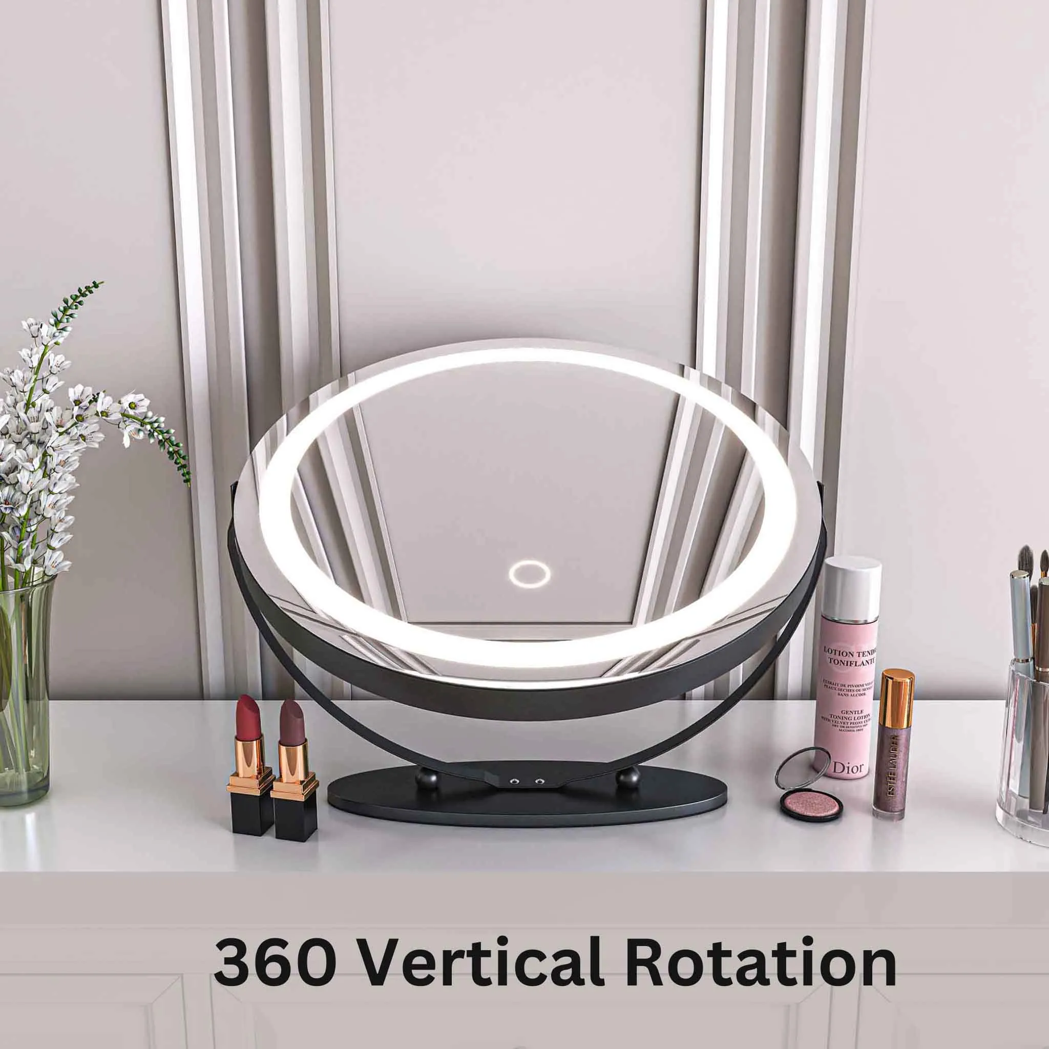 19'' Round Makeup Vanity Mirror with Lights for Bathroom Table Black