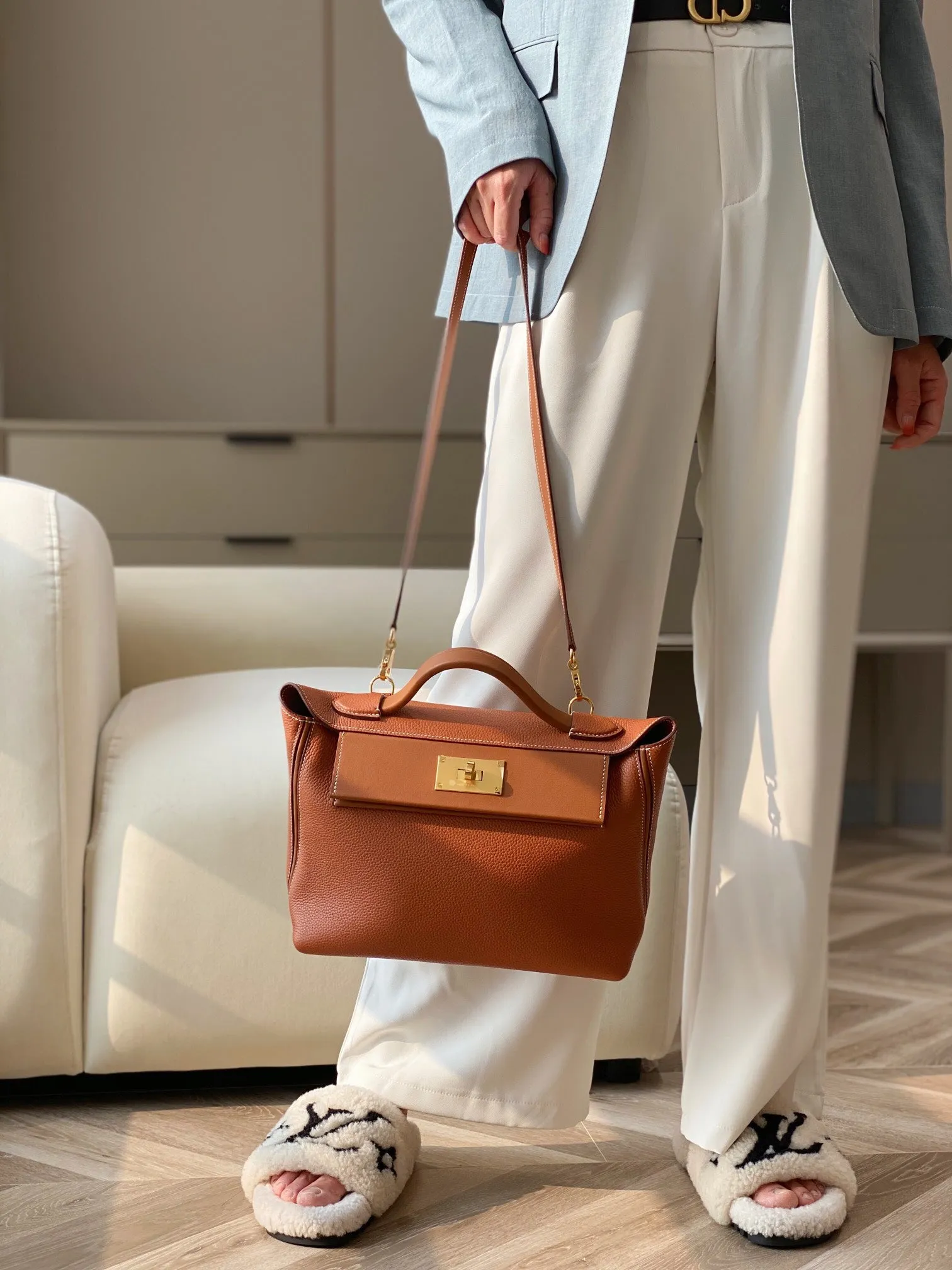 2024 29cm KELLY handmade handbag shoulder bag QWE1128 brown