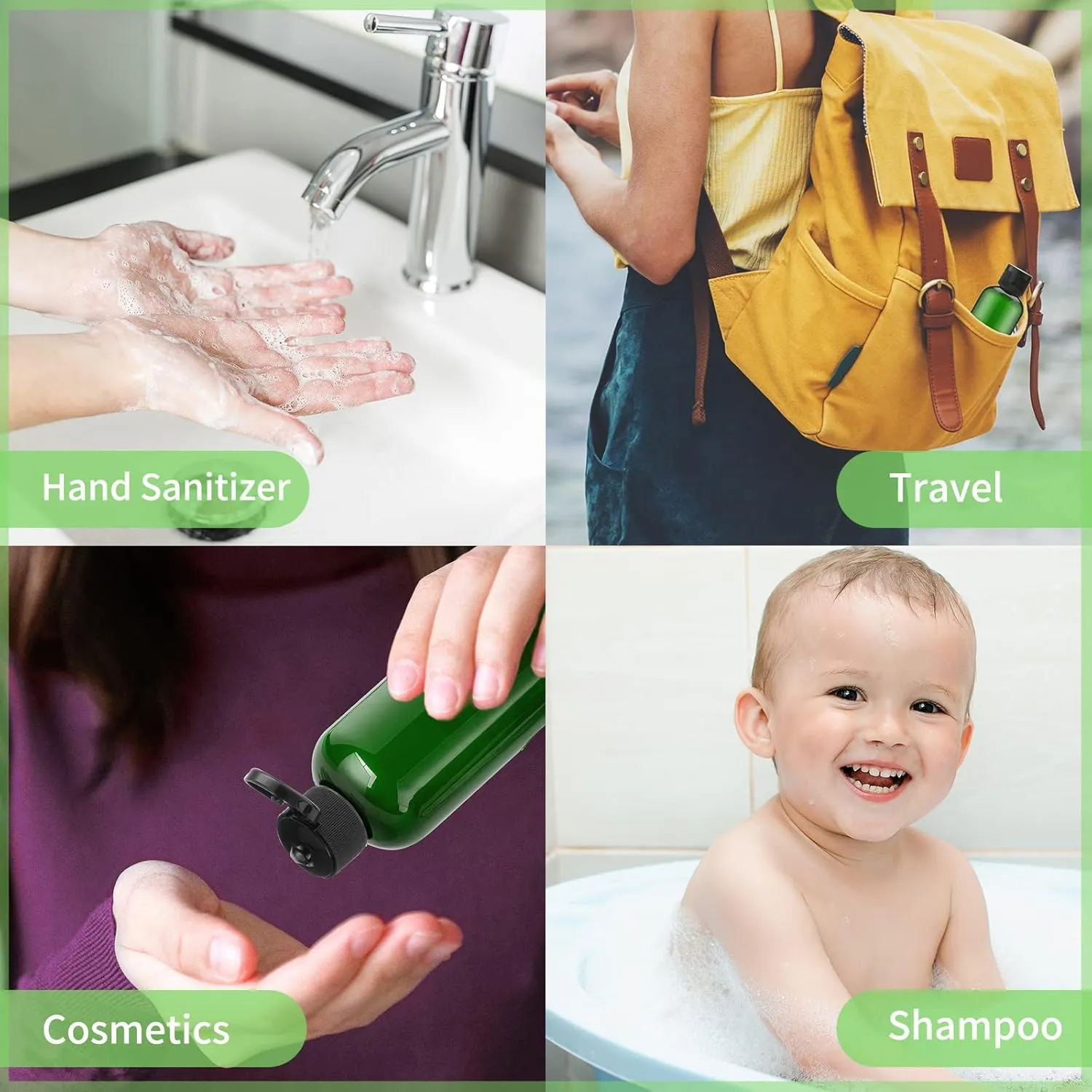 5 Pcs 100ml Travel Bottles with Flip Cap, Travel Size Green Empty Dispenser Container