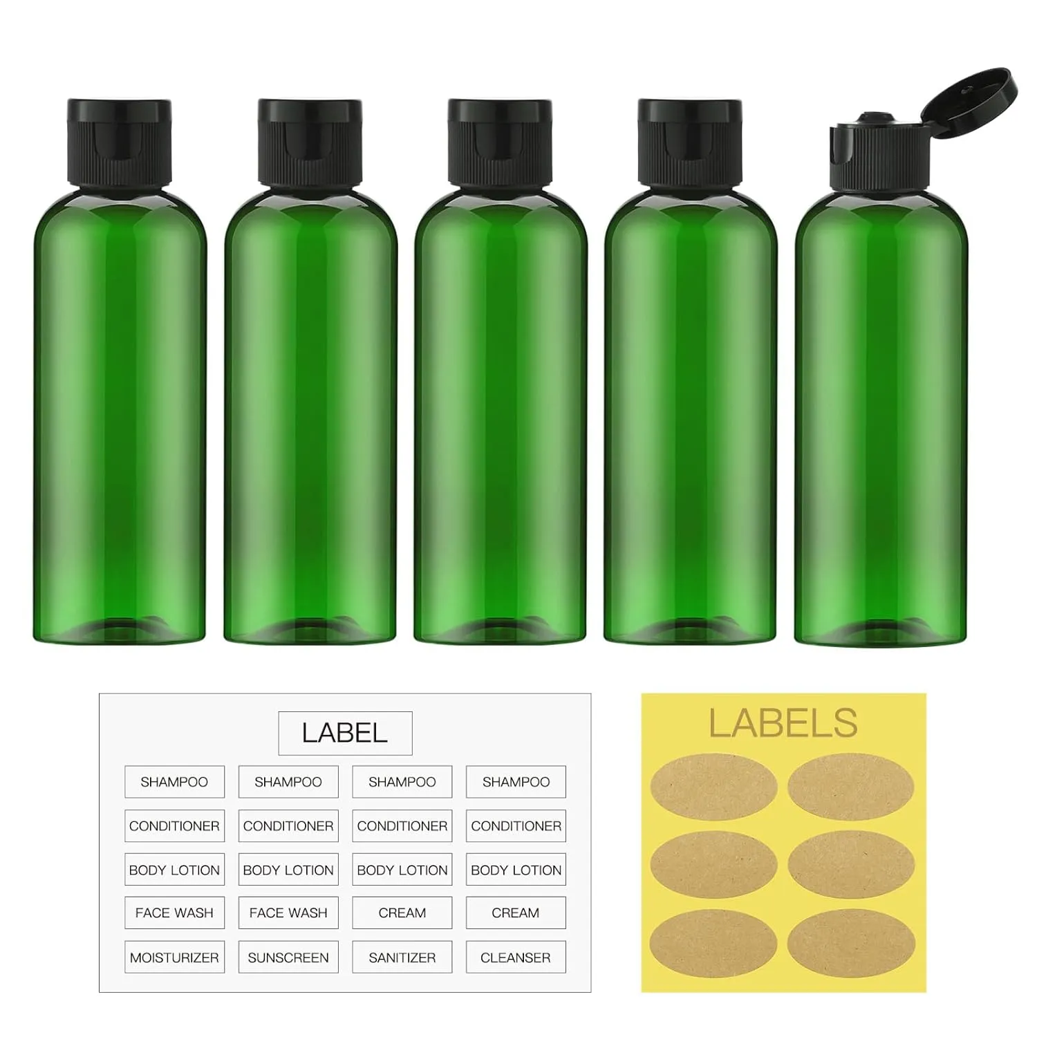 5 Pcs 100ml Travel Bottles with Flip Cap, Travel Size Green Empty Dispenser Container