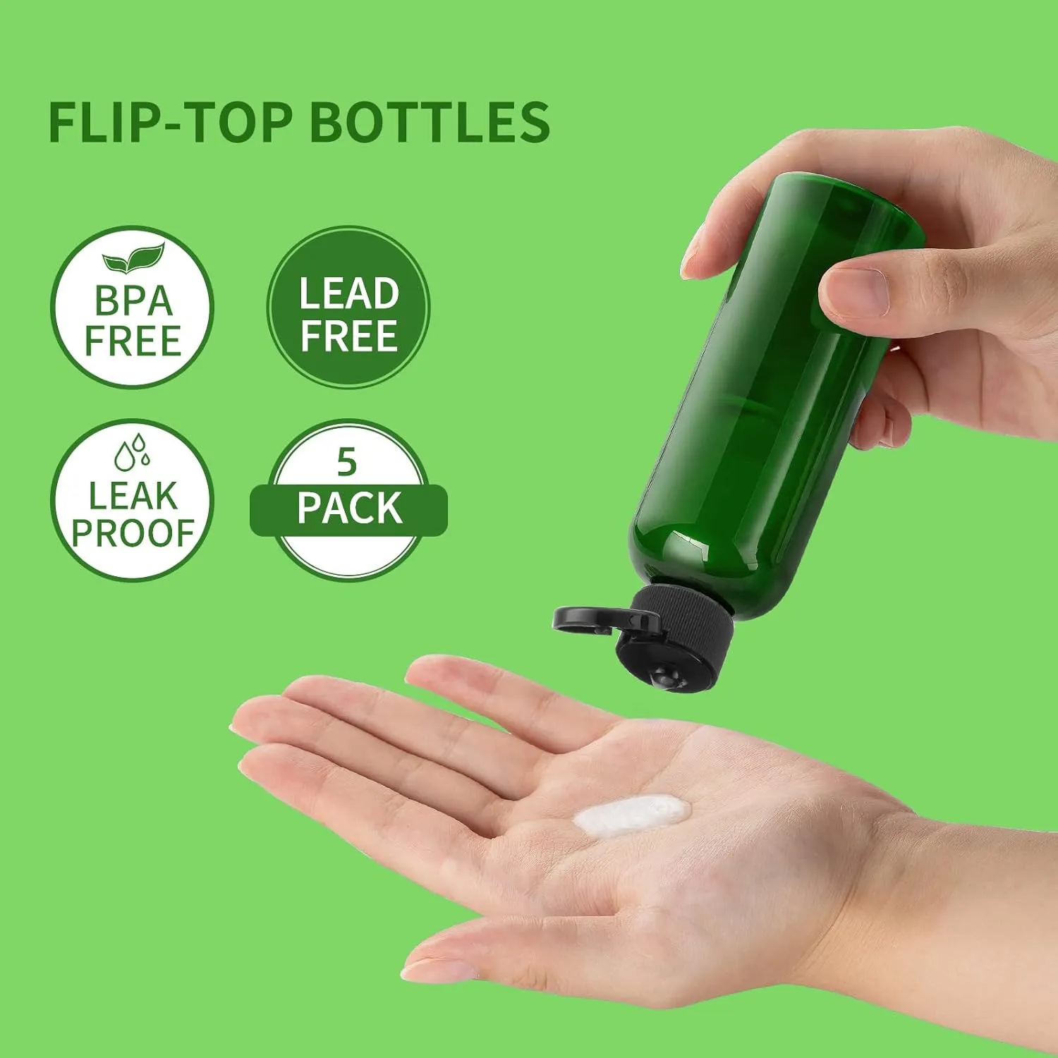 5 Pcs 100ml Travel Bottles with Flip Cap, Travel Size Green Empty Dispenser Container
