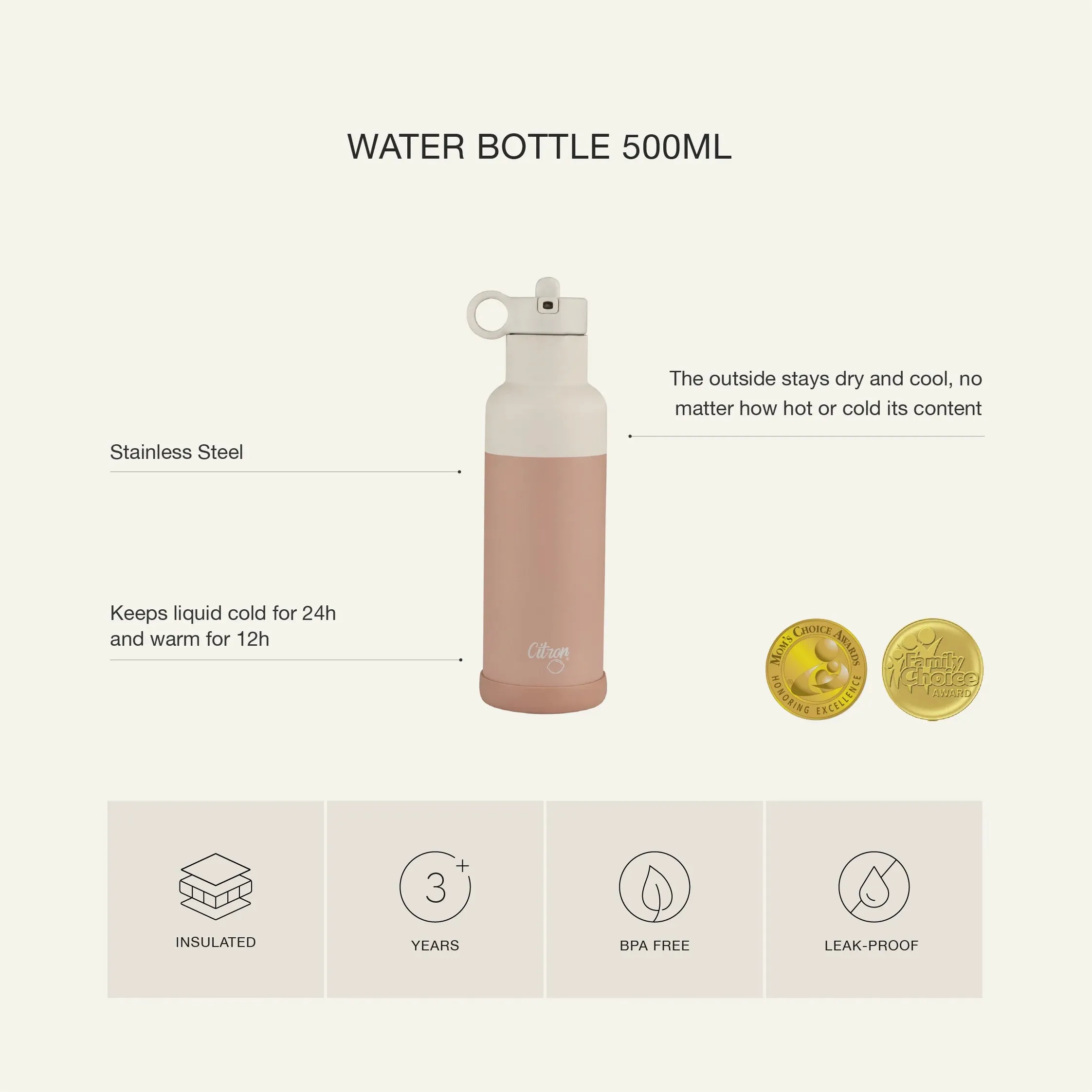 500ml Insulated Water Bottle Dusty Blue