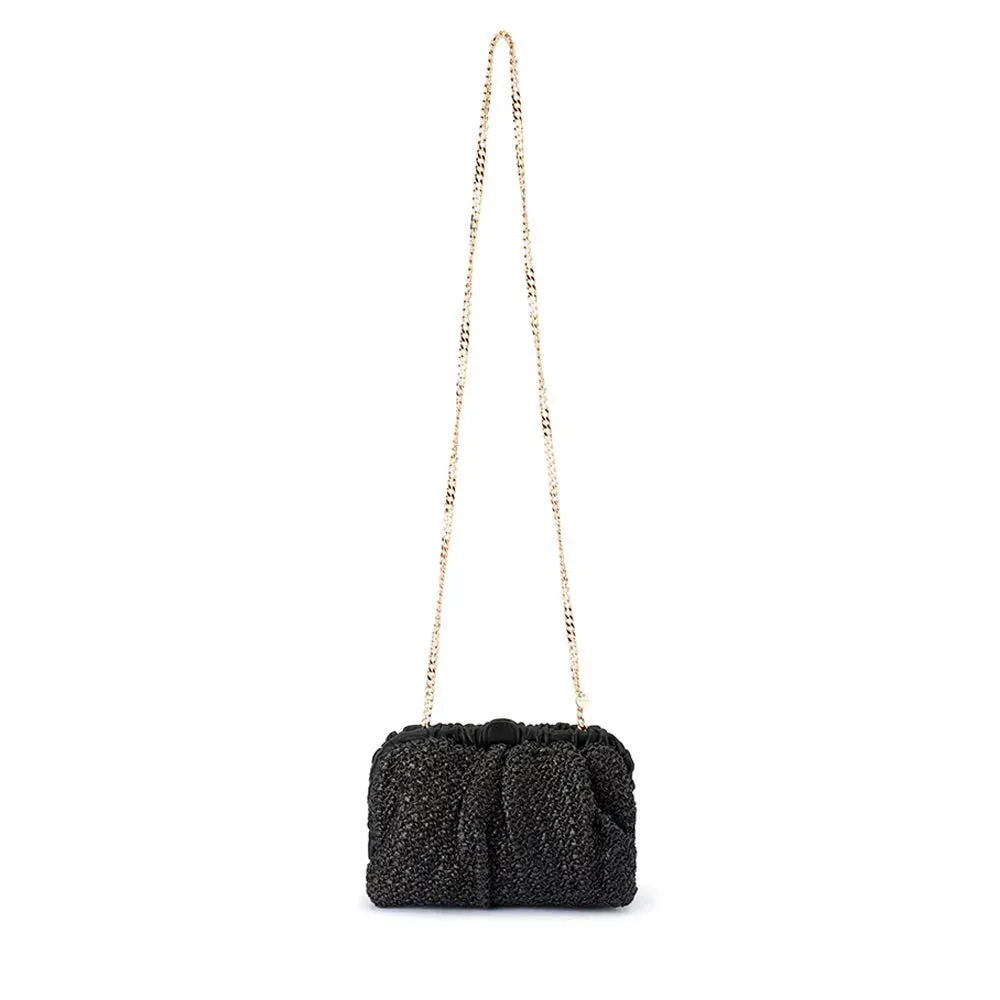 Amalia Petite Gathered Clutch in Black