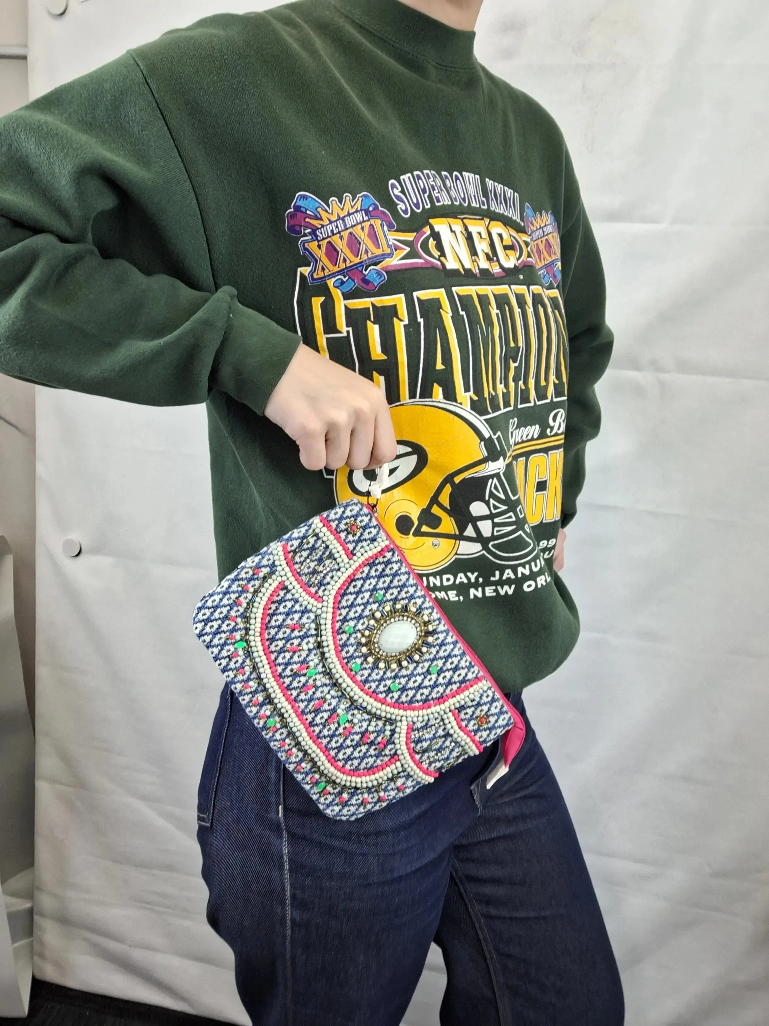 Amber Rose Crochet Embellished Makeup Bag