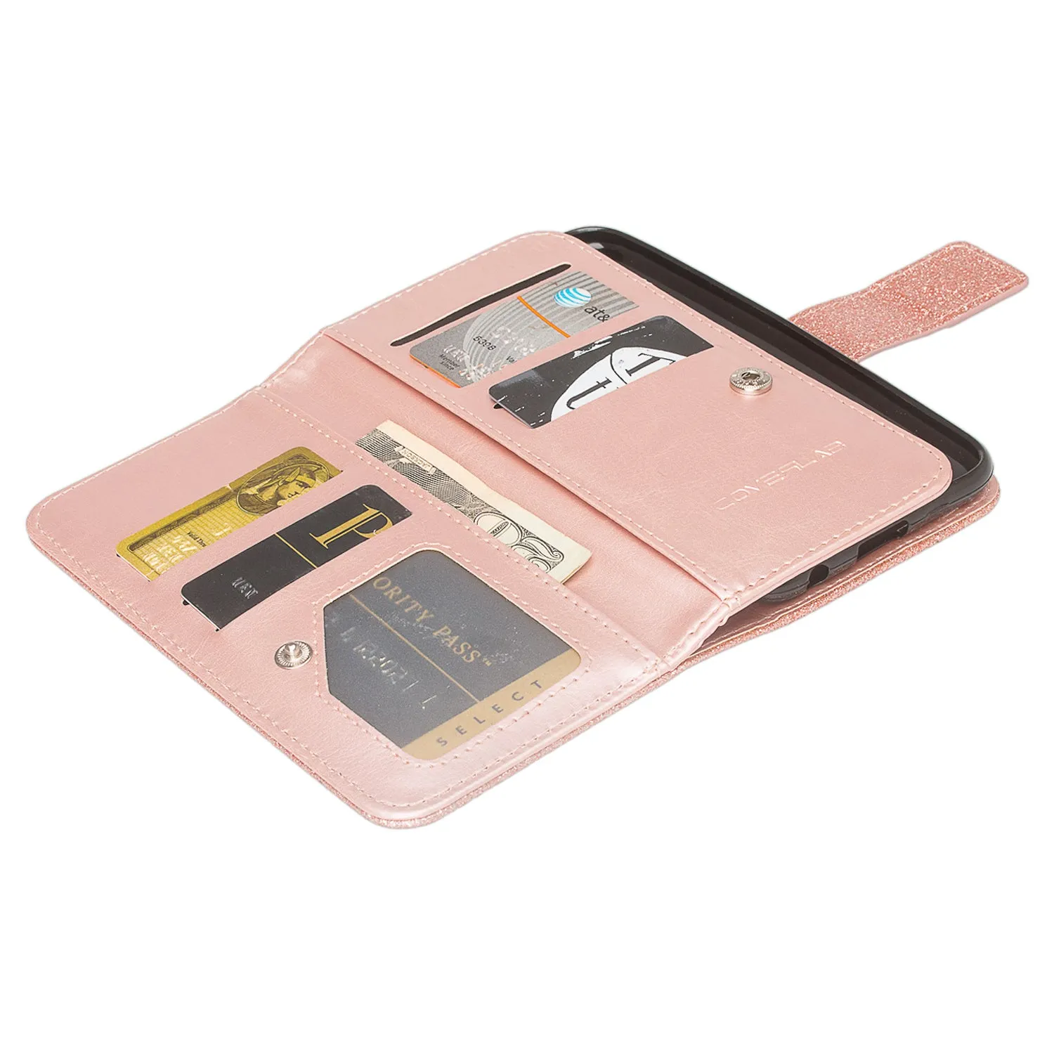 Apple iPhone 11 Pro Max Case, iPhone 11 Pro Max Case, Glitter Faux Leather Flip Credit Card Holder Wrist Strap Shockproof Protective Wallet Case Clutch for iPhone 11 Pro Max - Rose Gold