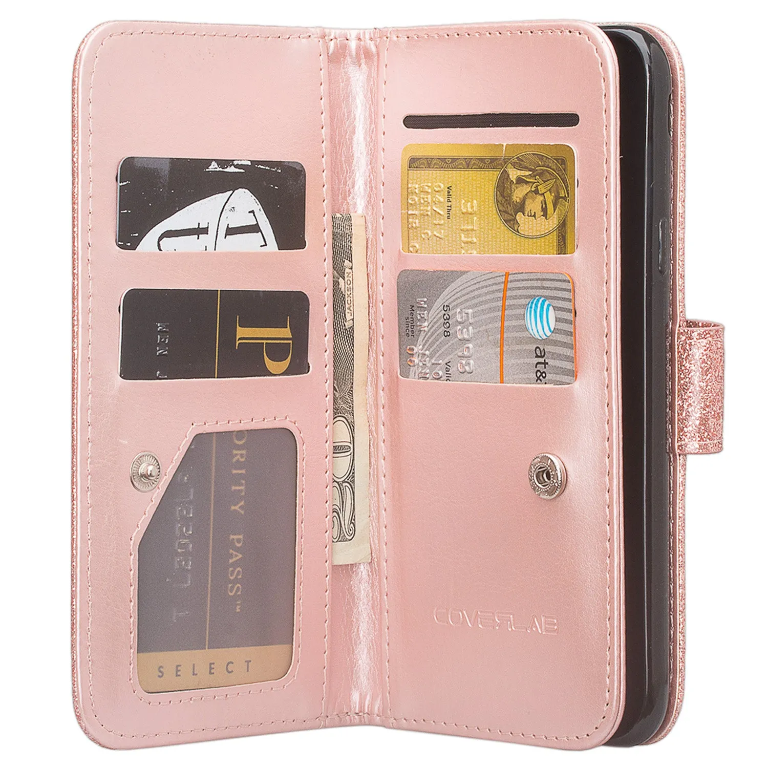 Apple iPhone 11 Pro Max Case, iPhone 11 Pro Max Case, Glitter Faux Leather Flip Credit Card Holder Wrist Strap Shockproof Protective Wallet Case Clutch for iPhone 11 Pro Max - Rose Gold