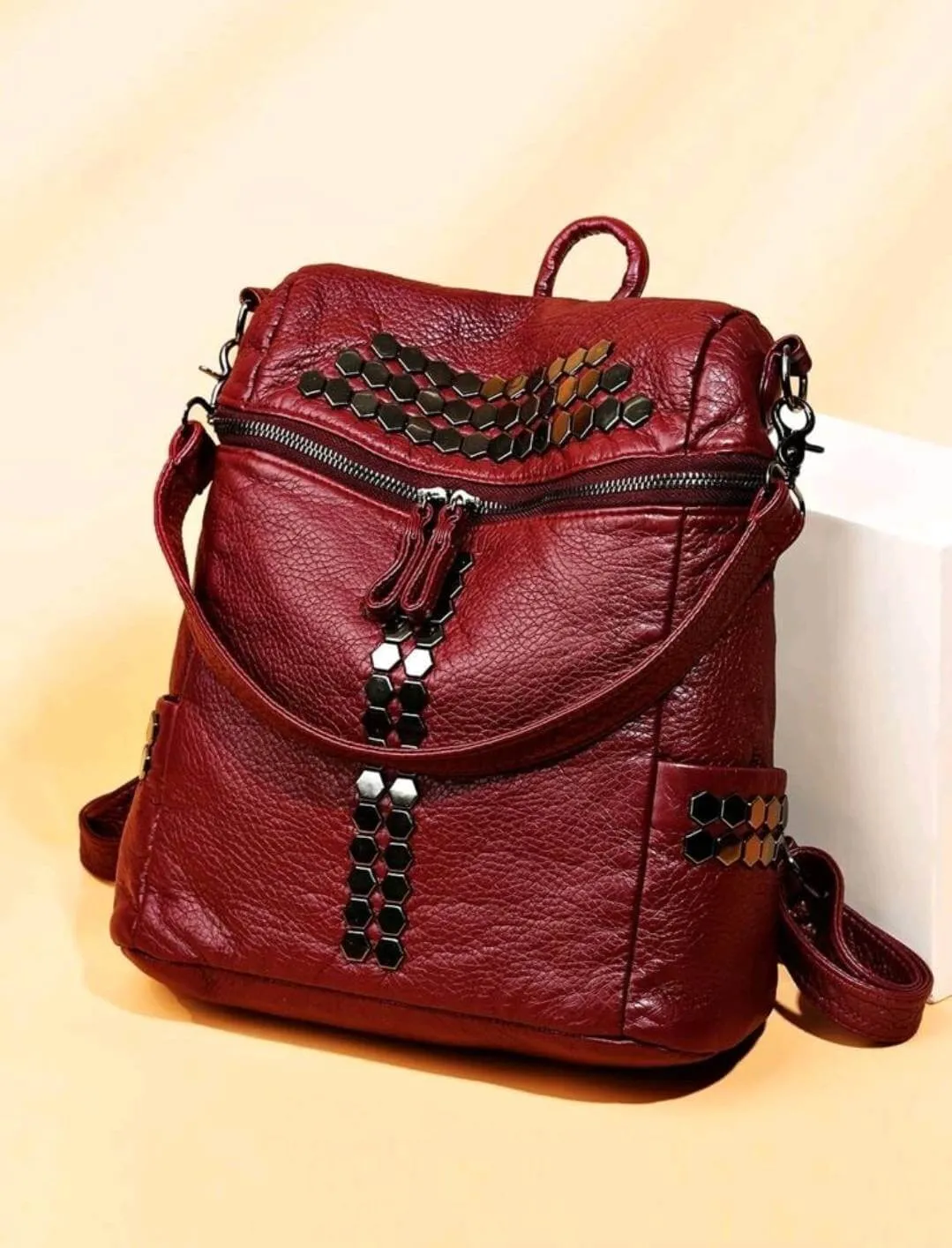 Bag - Backpack - burgundy soft leather