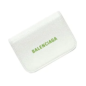 Balenciaga Everyday White Leather Logo Mini Trifold Wallet