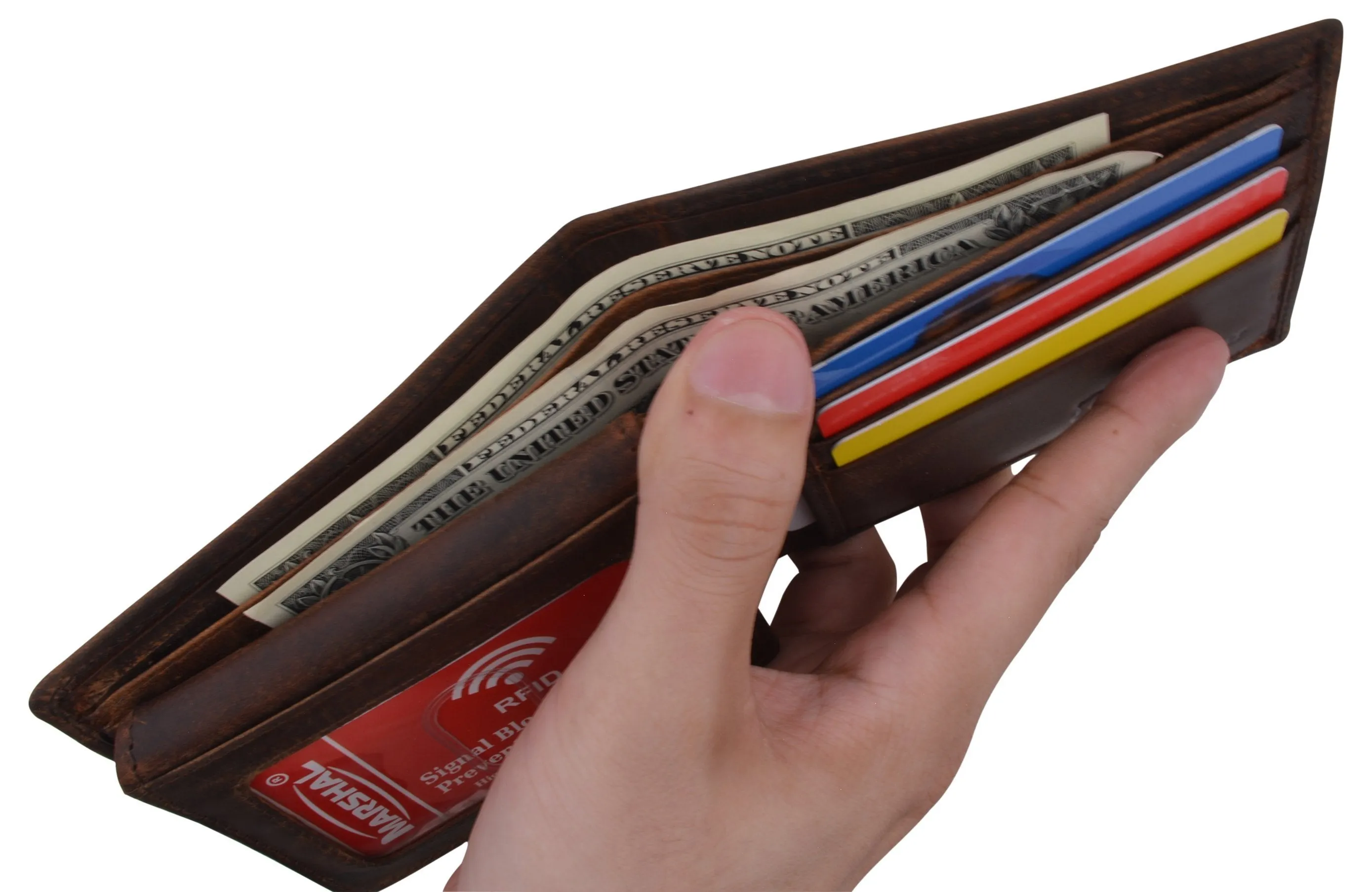 Bifold Mens RFID Cowhide Leather Myrtle Beach Flap Card/ID Wallet