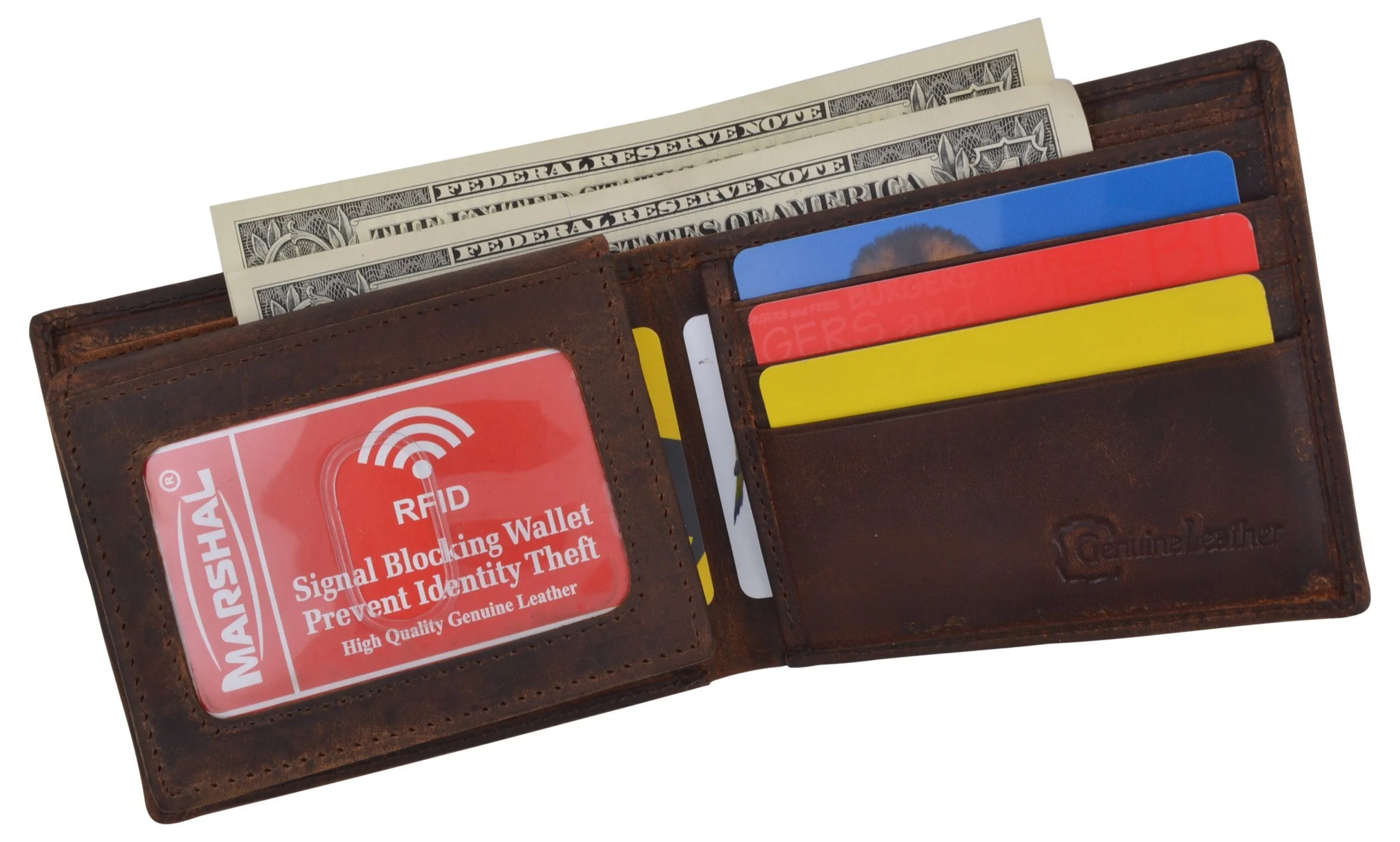 Bifold Mens RFID Cowhide Leather Myrtle Beach Flap Card/ID Wallet