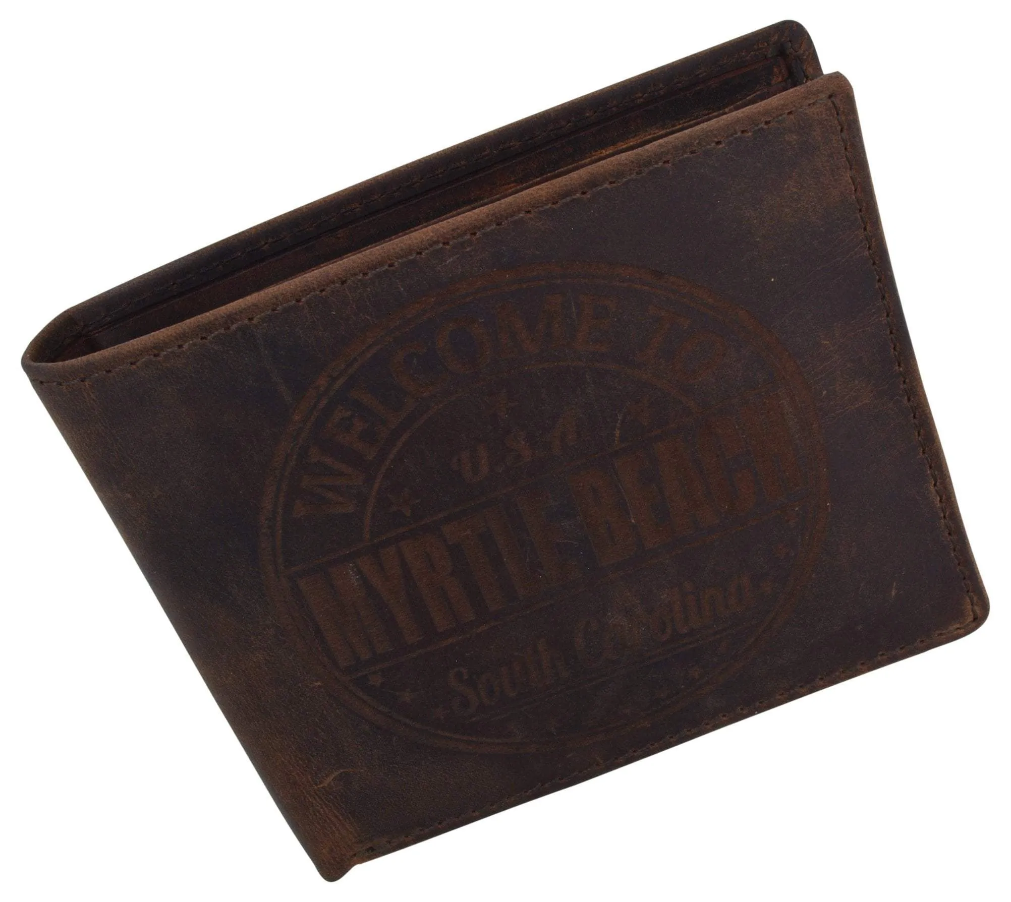 Bifold Mens RFID Cowhide Leather Myrtle Beach Flap Card/ID Wallet