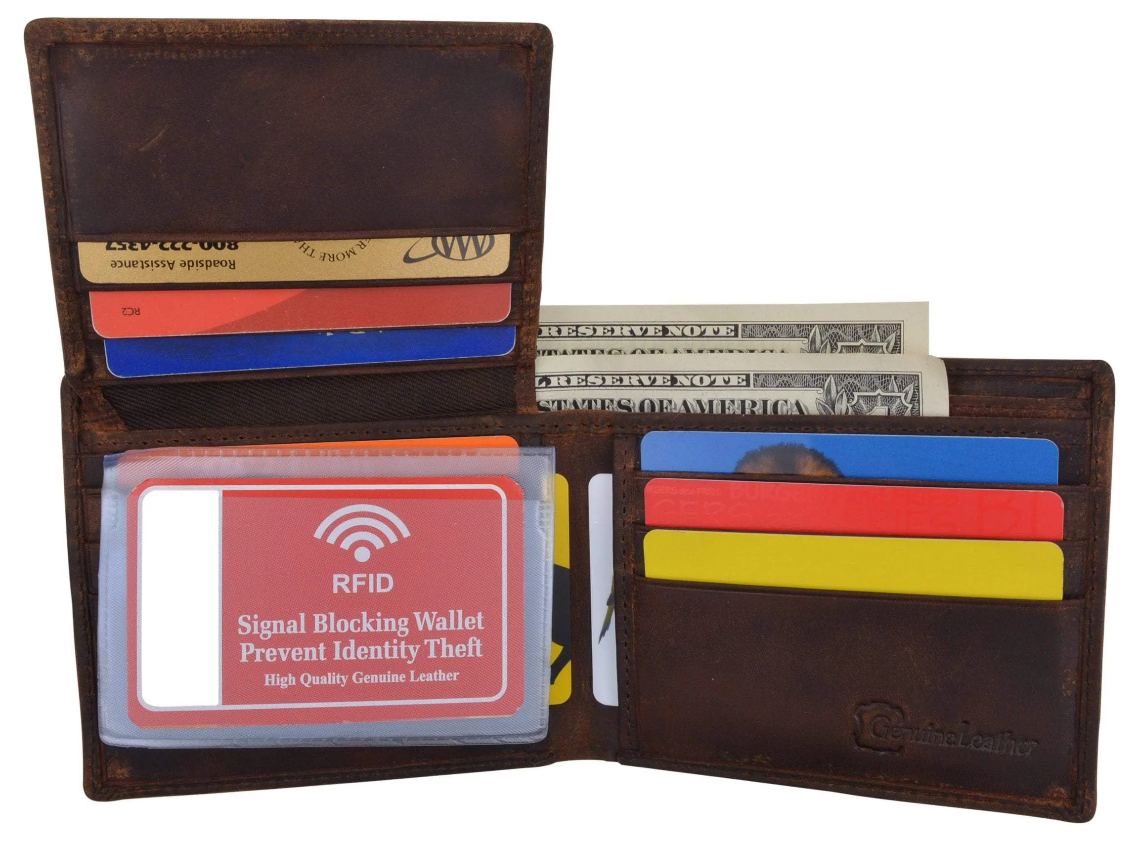 Bifold Mens RFID Cowhide Leather Myrtle Beach Flap Card/ID Wallet