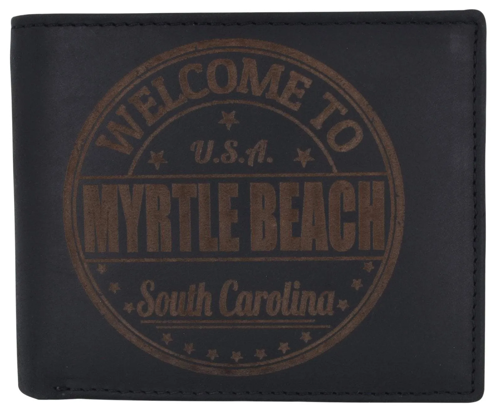 Bifold Mens RFID Cowhide Leather Myrtle Beach Flap Card/ID Wallet