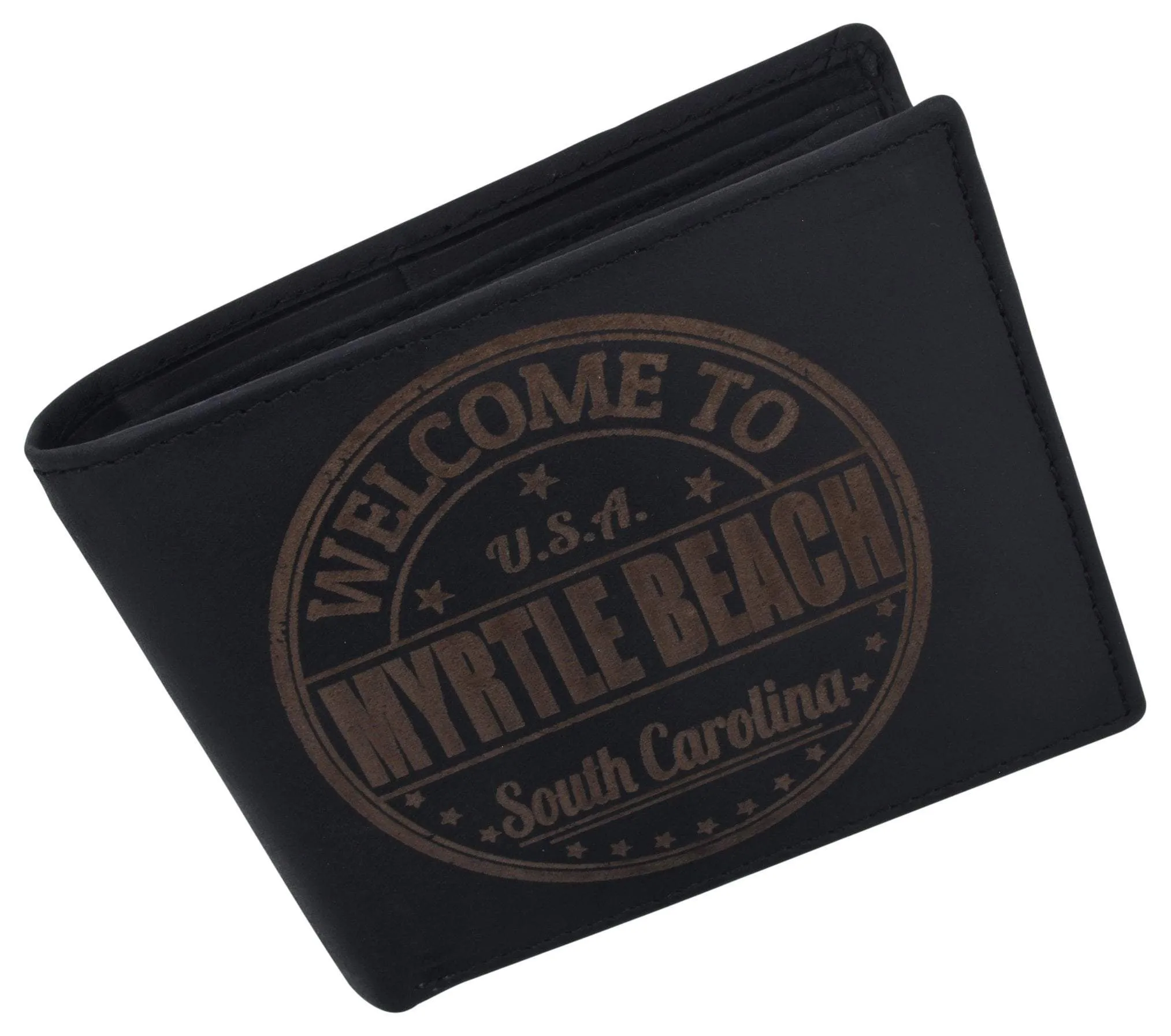 Bifold Mens RFID Cowhide Leather Myrtle Beach Flap Card/ID Wallet