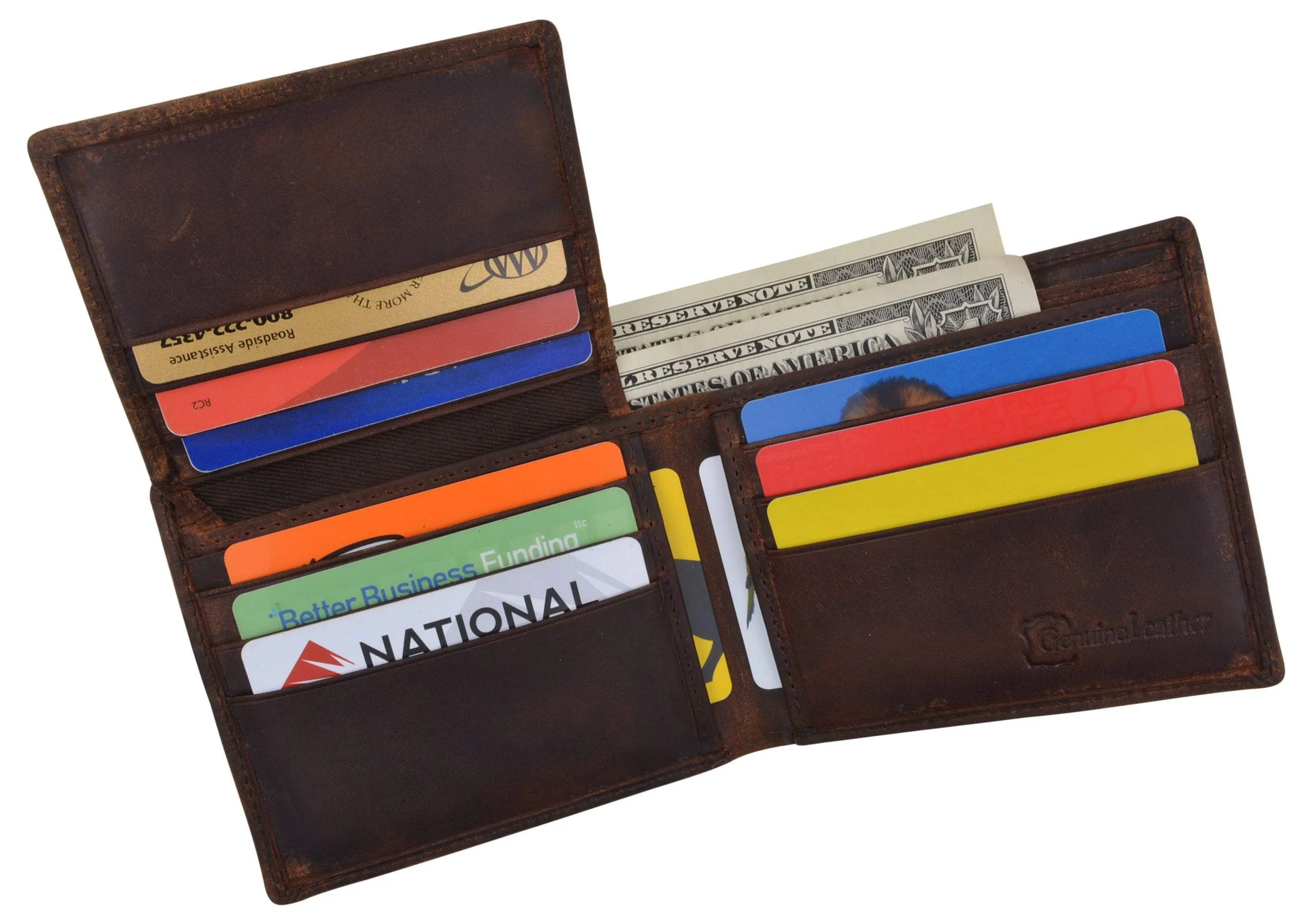 Bifold Mens RFID Cowhide Leather Myrtle Beach Flap Card/ID Wallet