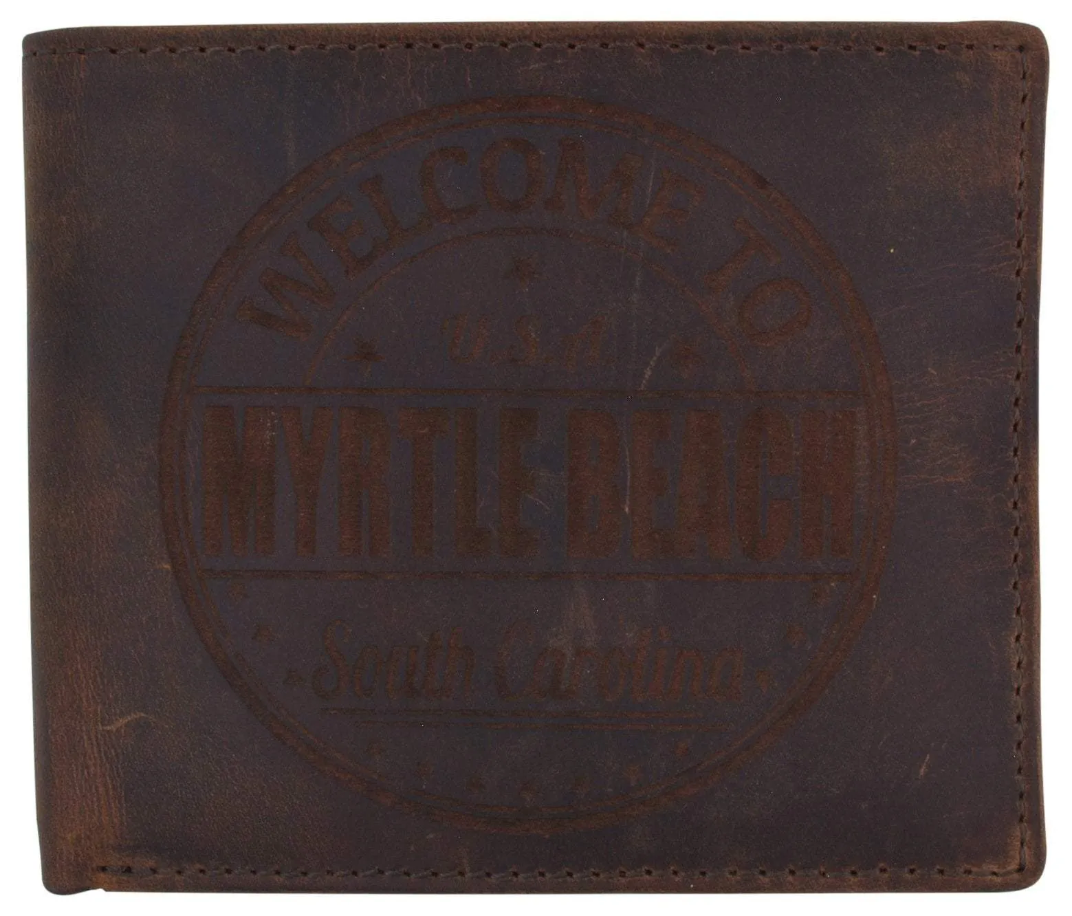 Bifold Mens RFID Cowhide Leather Myrtle Beach Flap Card/ID Wallet