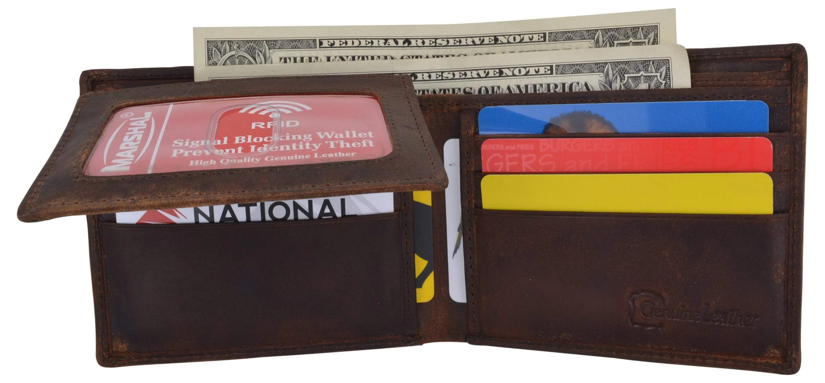 Bifold Mens RFID Cowhide Leather Myrtle Beach Flap Card/ID Wallet