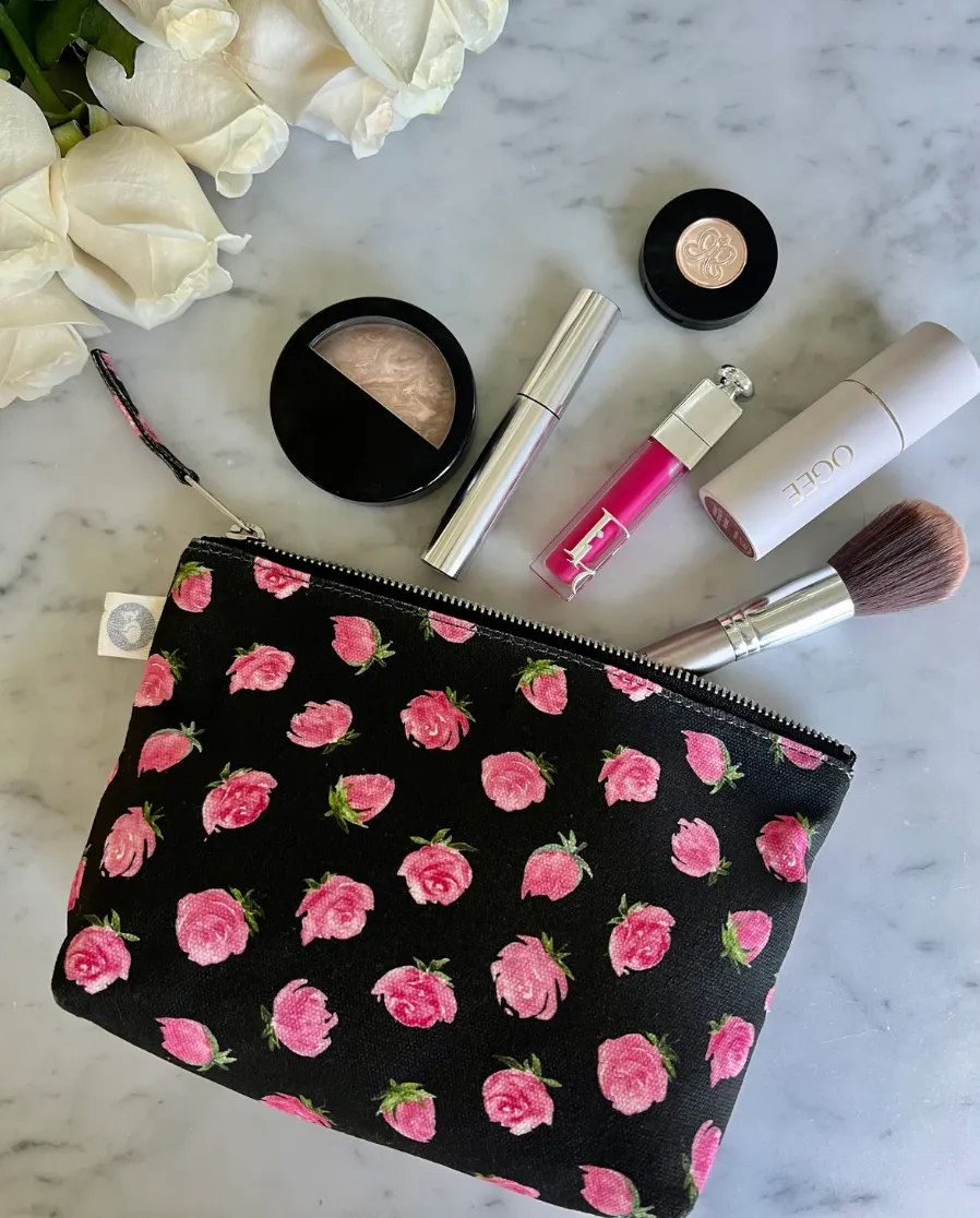 Black Floral Makeup Bag Set