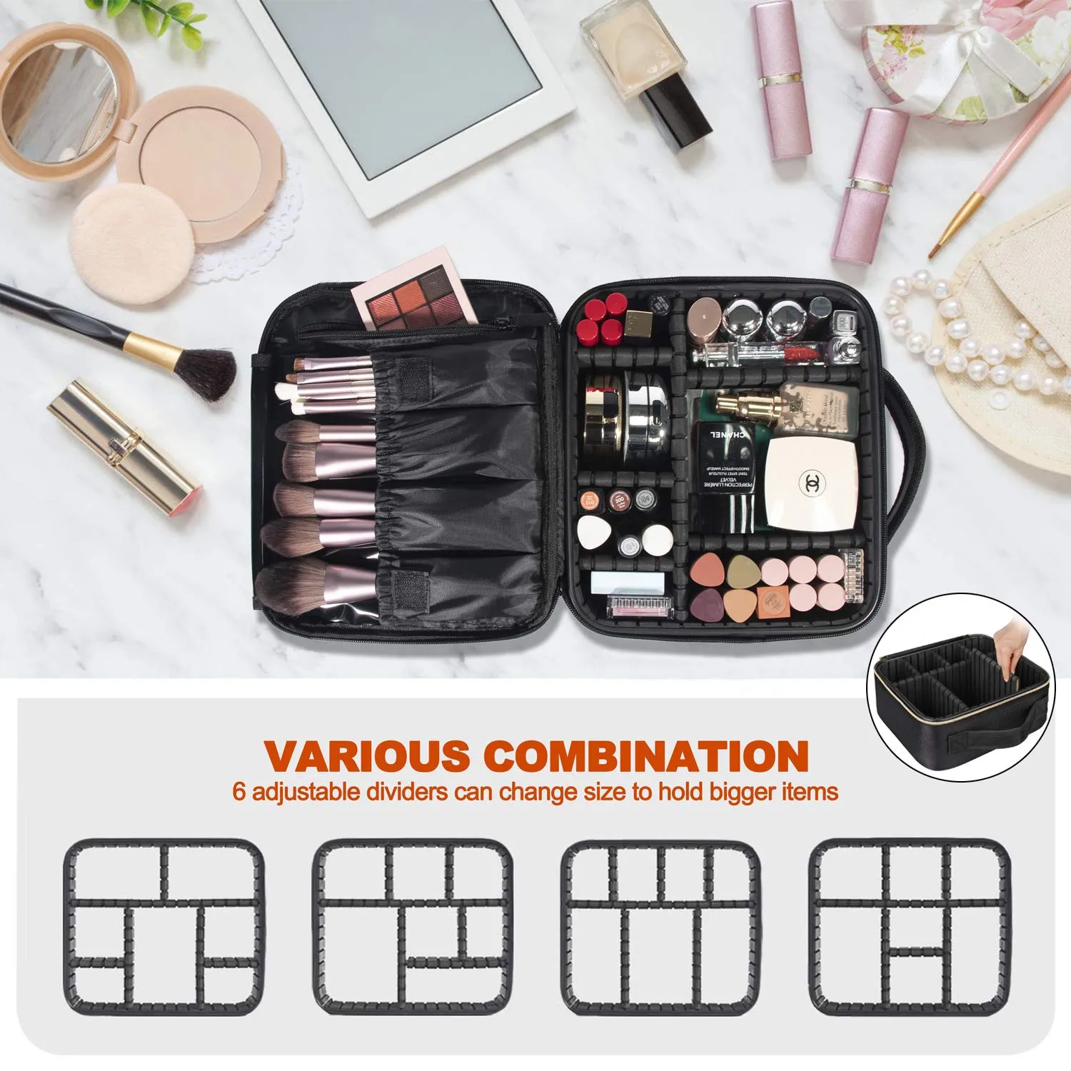 BlushBees® Make up Bag / Cosmetic Storage Box with Adjustable Compartment
