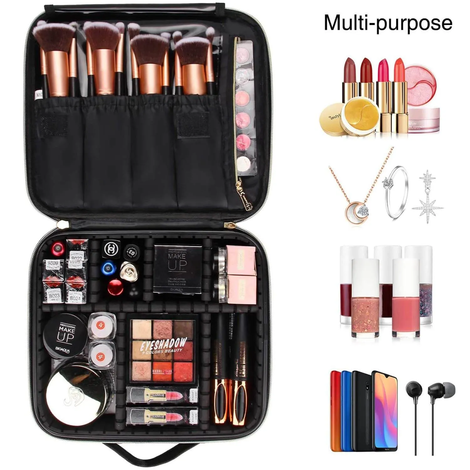 BlushBees® Make up Bag / Cosmetic Storage Box with Adjustable Compartment