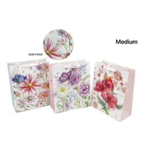 Butterfly Floral Foiled Medium Gift Bag - 18cm x 23cm x 10cm