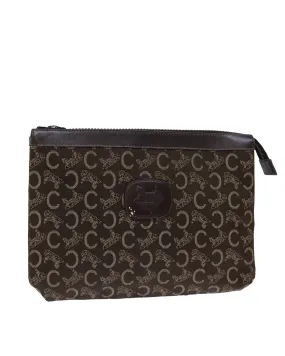 CELINE Vintage Brown Canvas Clutch Bag with Leather Trim