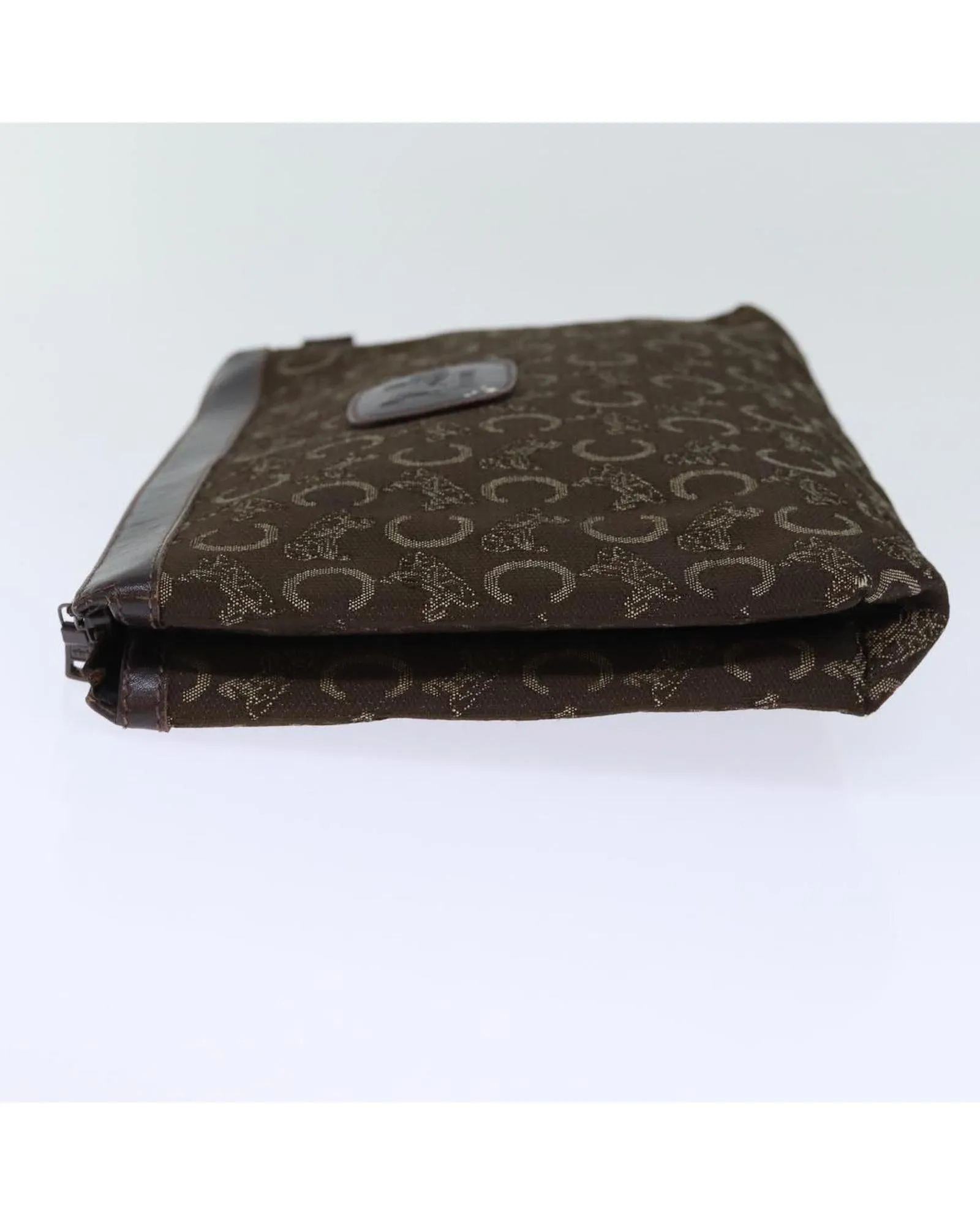 CELINE Vintage Brown Canvas Clutch Bag with Leather Trim