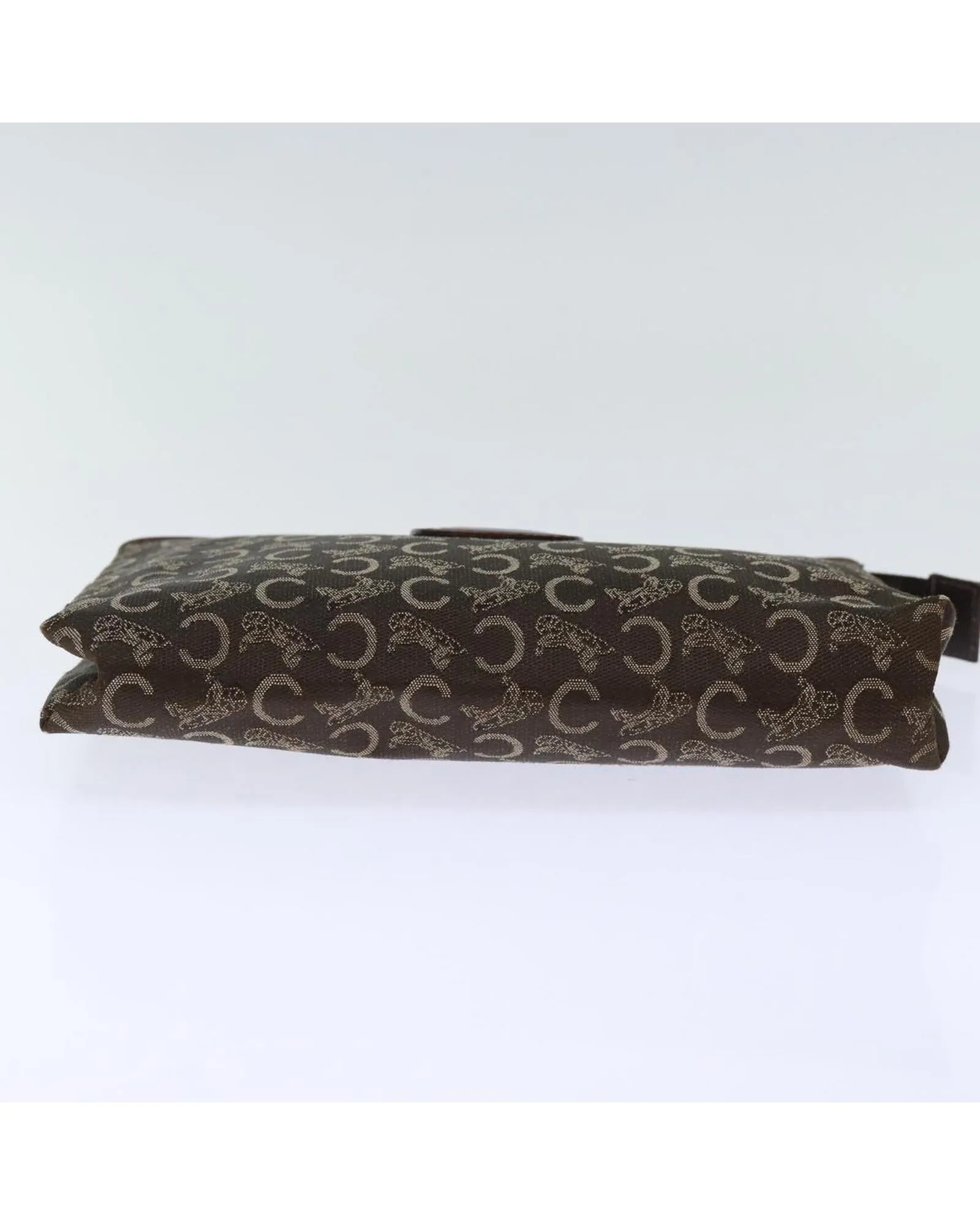 CELINE Vintage Brown Canvas Clutch Bag with Leather Trim