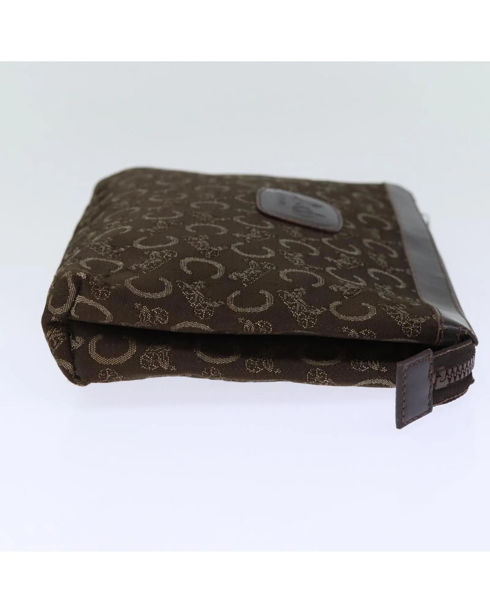CELINE Vintage Brown Canvas Clutch Bag with Leather Trim