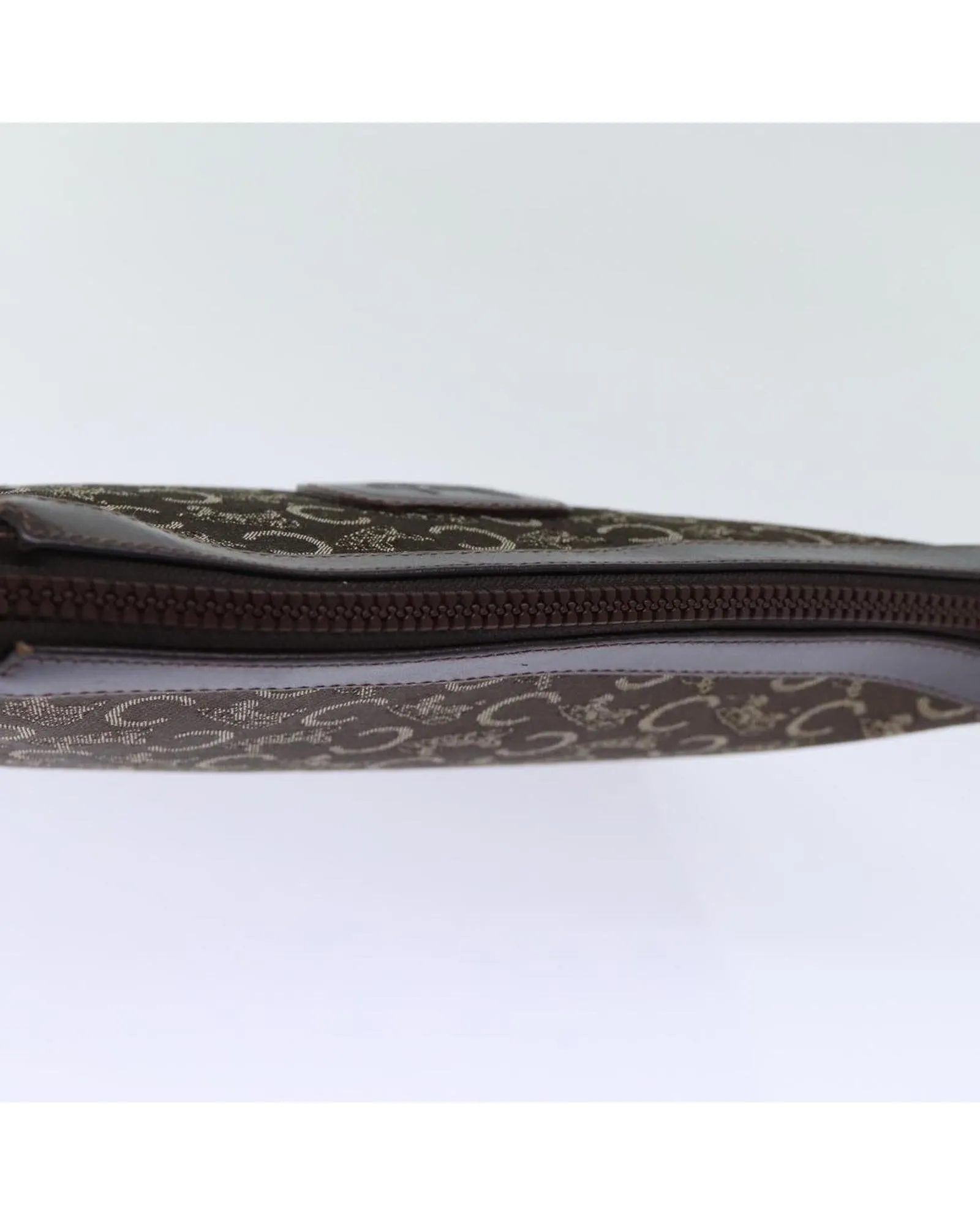 CELINE Vintage Brown Canvas Clutch Bag with Leather Trim