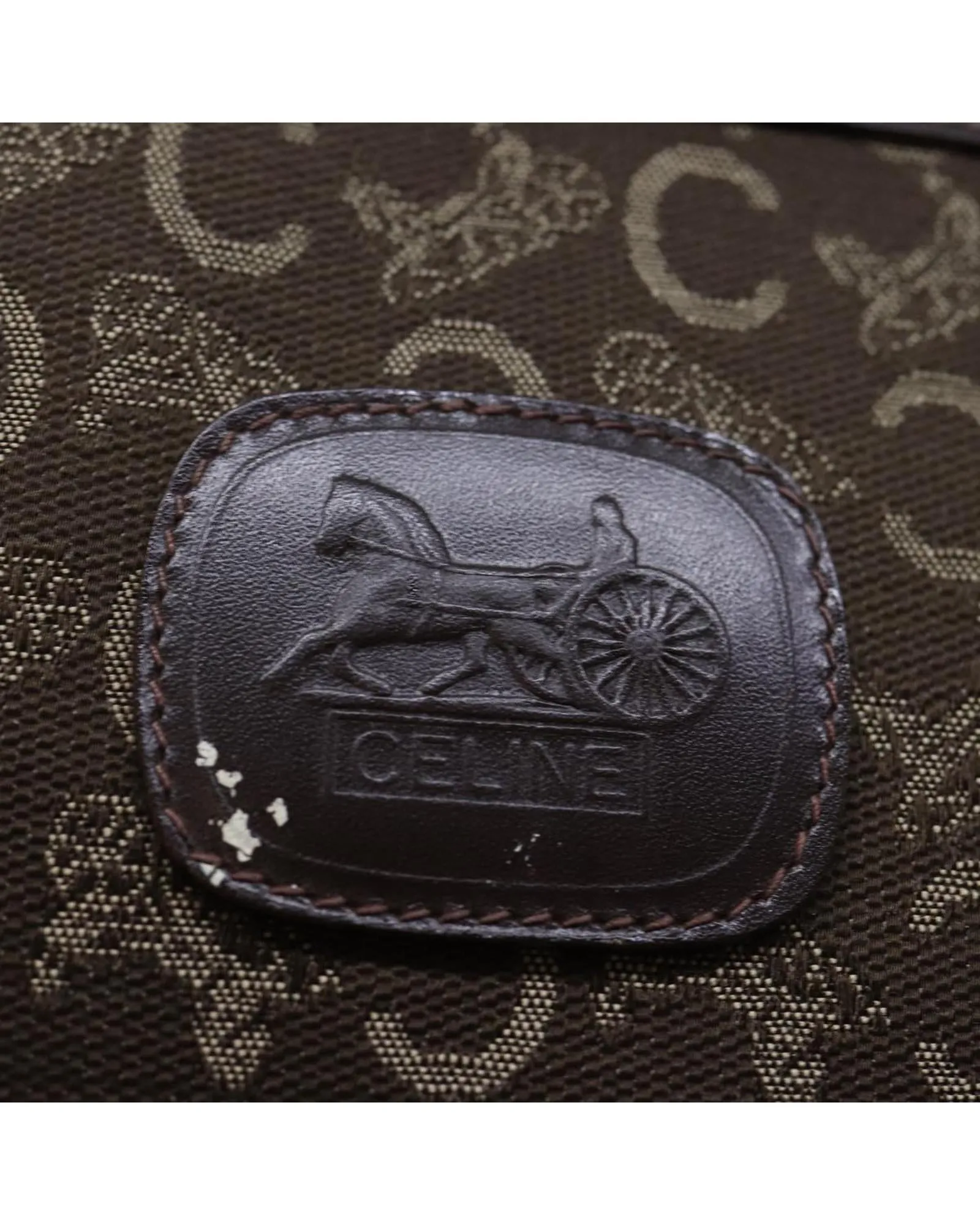 CELINE Vintage Brown Canvas Clutch Bag with Leather Trim