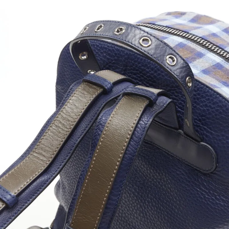 CHRISTIAN LOUBOUTIN Backloubi blue brown gingham check spike stud backpack bag