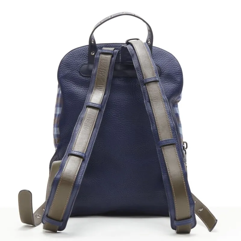 CHRISTIAN LOUBOUTIN Backloubi blue brown gingham check spike stud backpack bag