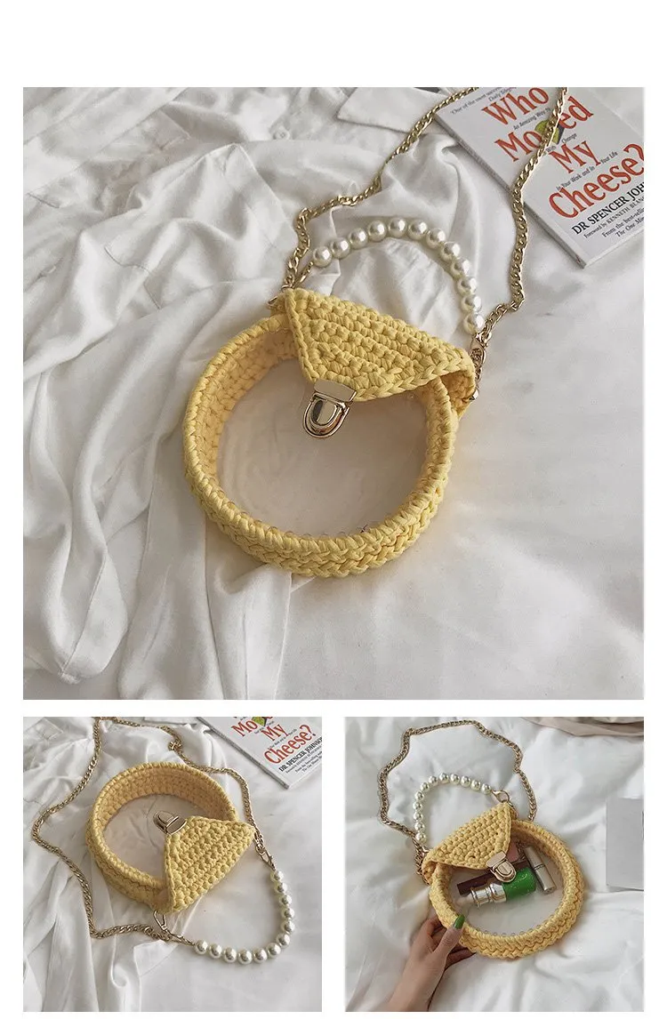 Cute Round Blue&Pink&Yellow(Flap) Crochet Crossbody Purse PMMA Crochet Shoulder Round Handbag for Girl Circle Crochet Crossbody Purses