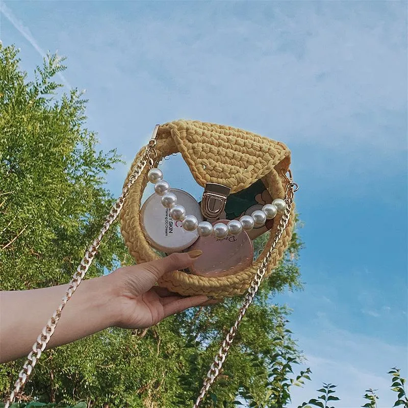 Cute Round Blue&Pink&Yellow(Flap) Crochet Crossbody Purse PMMA Crochet Shoulder Round Handbag for Girl Circle Crochet Crossbody Purses