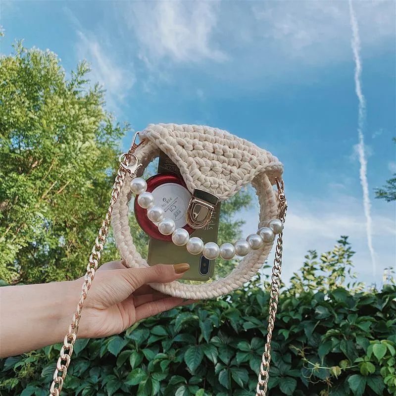 Cute Round Blue&Pink&Yellow(Flap) Crochet Crossbody Purse PMMA Crochet Shoulder Round Handbag for Girl Circle Crochet Crossbody Purses