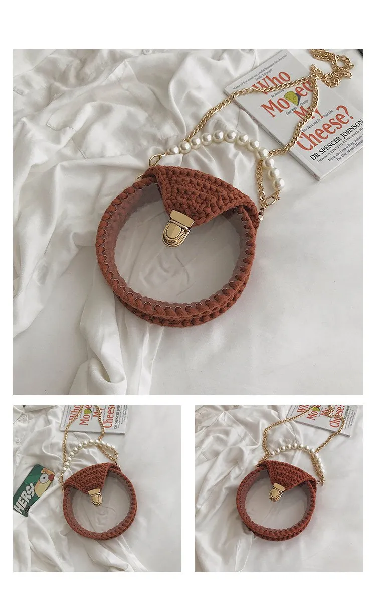 Cute Round Blue&Pink&Yellow(Flap) Crochet Crossbody Purse PMMA Crochet Shoulder Round Handbag for Girl Circle Crochet Crossbody Purses