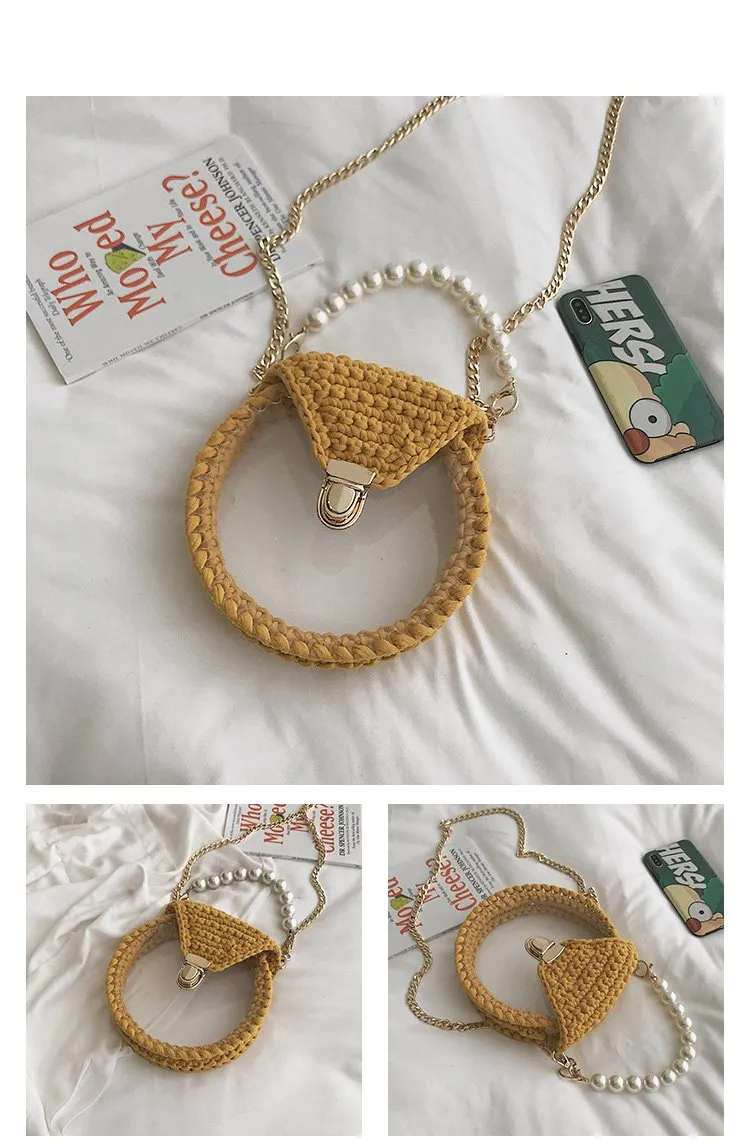 Cute Round Blue&Pink&Yellow(Flap) Crochet Crossbody Purse PMMA Crochet Shoulder Round Handbag for Girl Circle Crochet Crossbody Purses