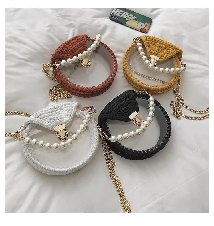 Cute Round Blue&Pink&Yellow(Flap) Crochet Crossbody Purse PMMA Crochet Shoulder Round Handbag for Girl Circle Crochet Crossbody Purses