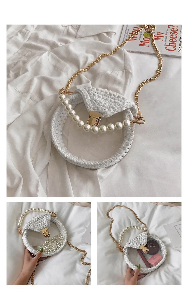 Cute Round Blue&Pink&Yellow(Flap) Crochet Crossbody Purse PMMA Crochet Shoulder Round Handbag for Girl Circle Crochet Crossbody Purses
