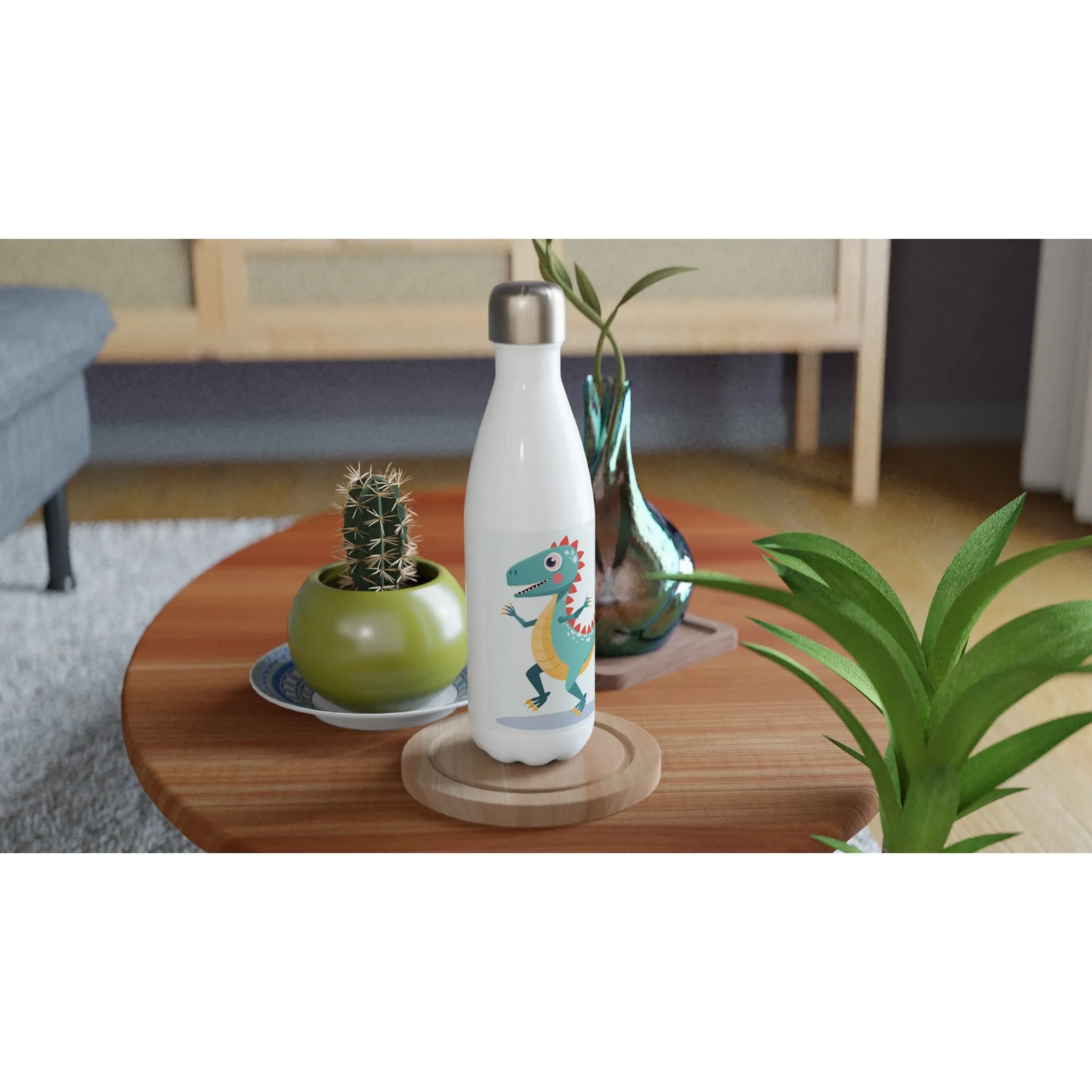 Dancing Tyrannosaurus White 17oz Stainless Steel Water Bottle