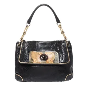 Dark Brown Python Leather Shoulder Bag