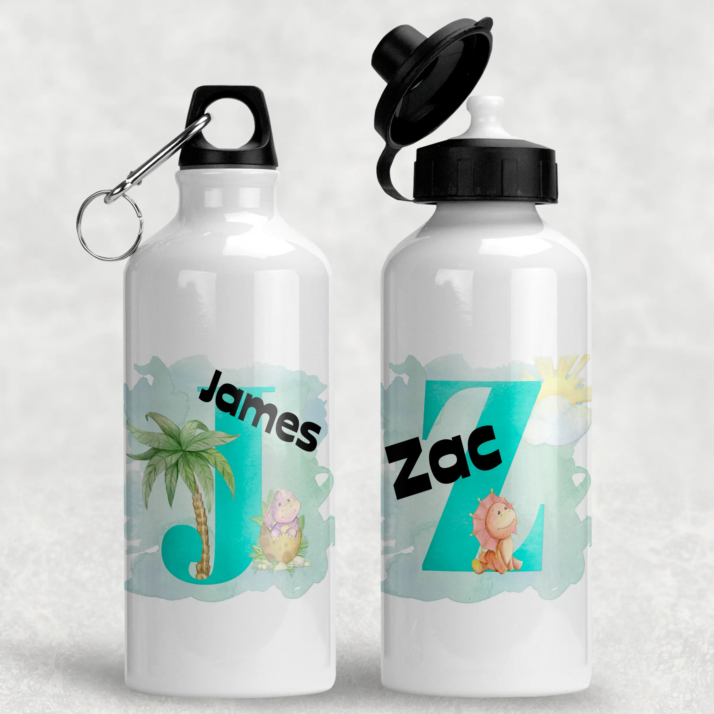 Dinosaur Alphabet Personalised Aluminium Water Bottle 400/600ml