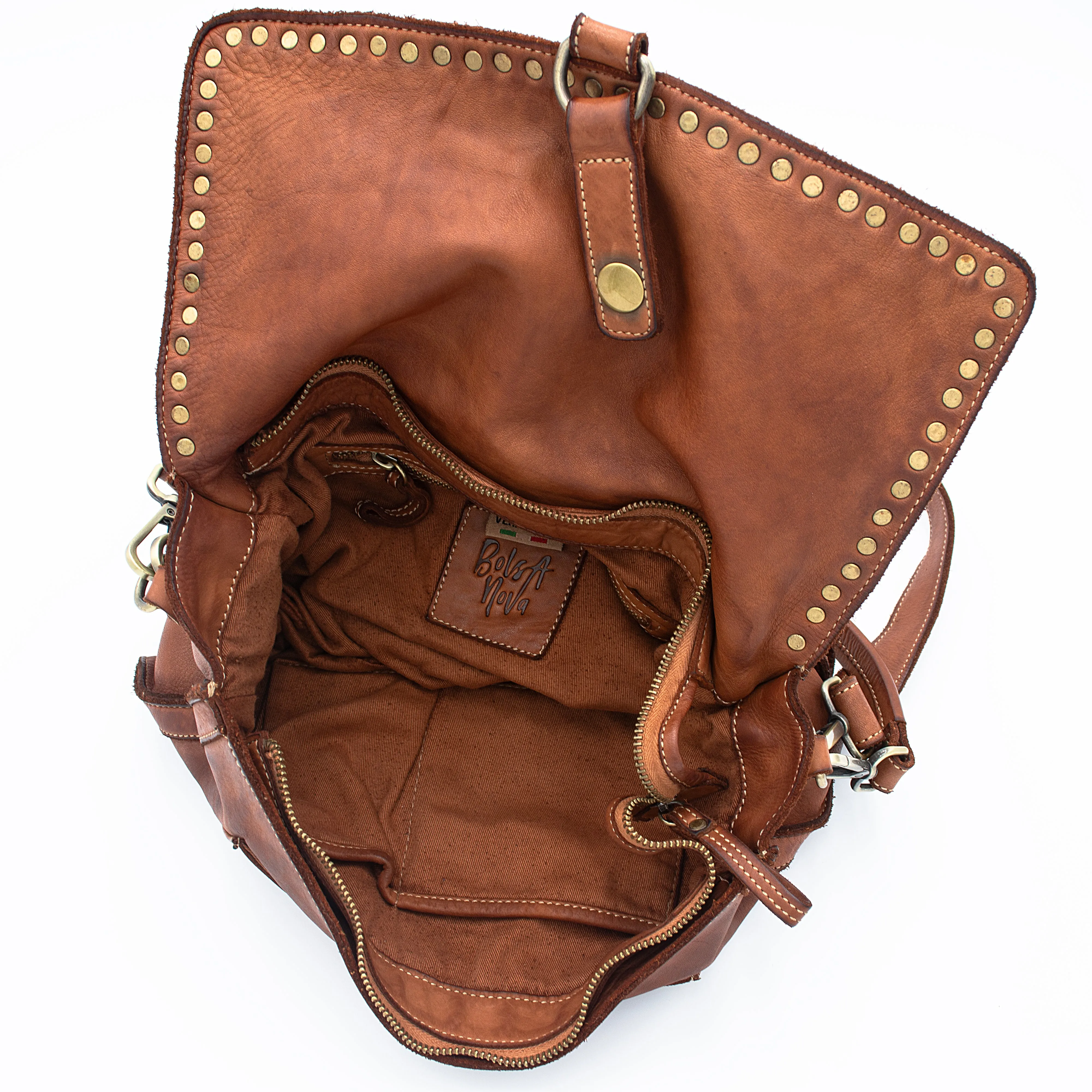 Emily Studded Shoulder Bag in Cognac