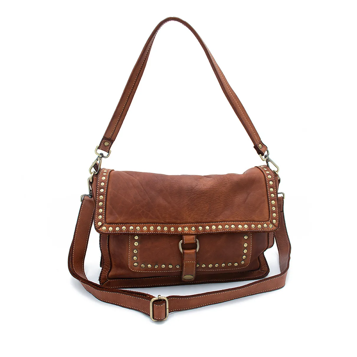 Emily Studded Shoulder Bag in Cognac