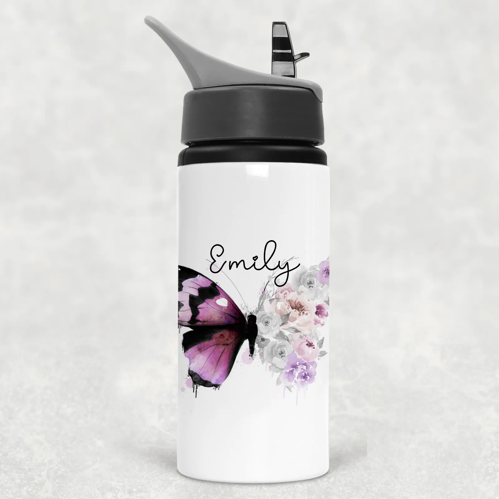 Floral Butterfly Personalised Aluminium Straw Water Bottle 650ml