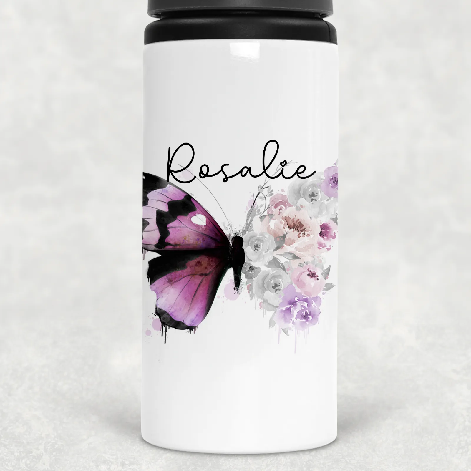 Floral Butterfly Personalised Aluminium Straw Water Bottle 650ml