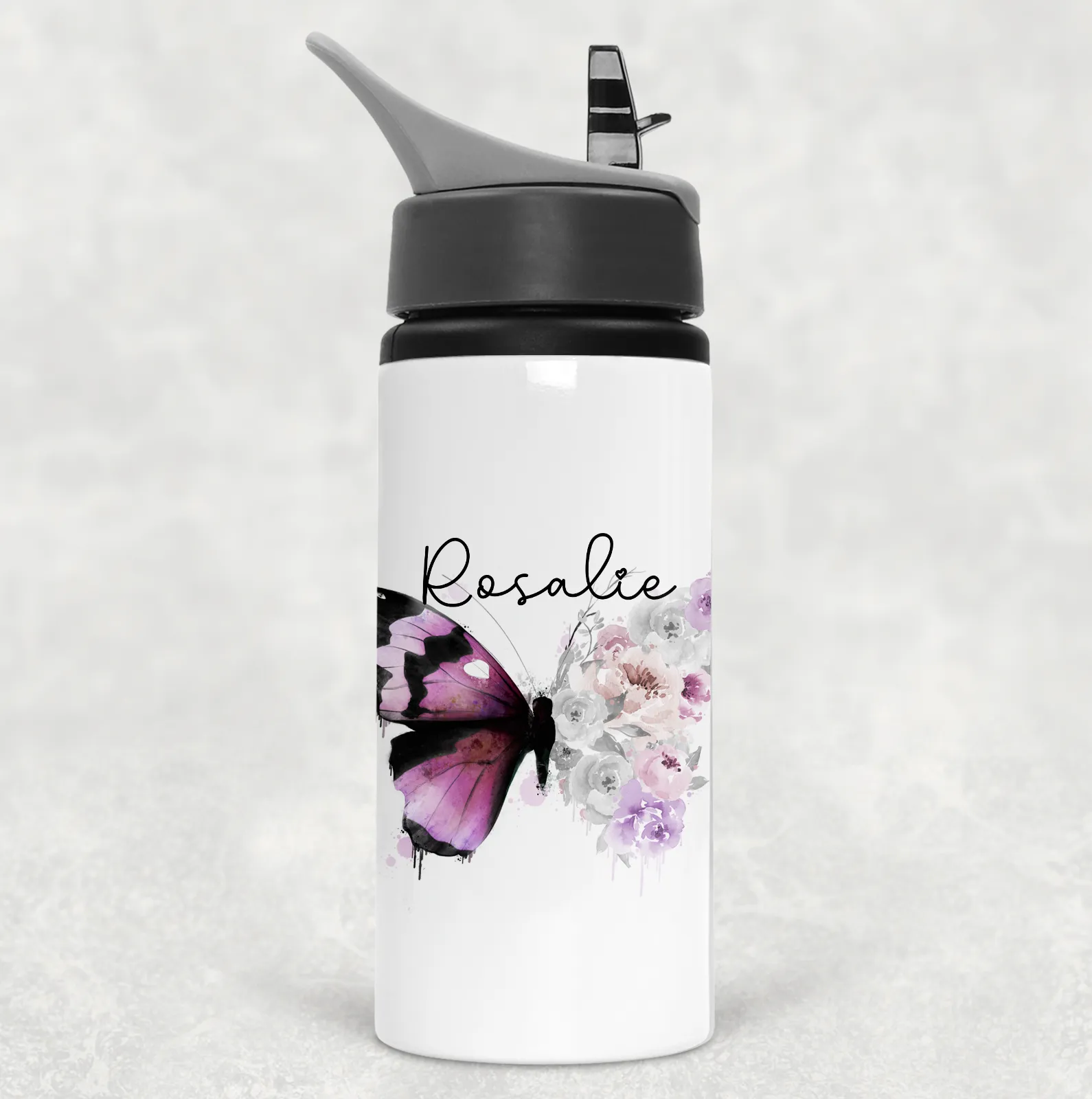 Floral Butterfly Personalised Aluminium Straw Water Bottle 650ml