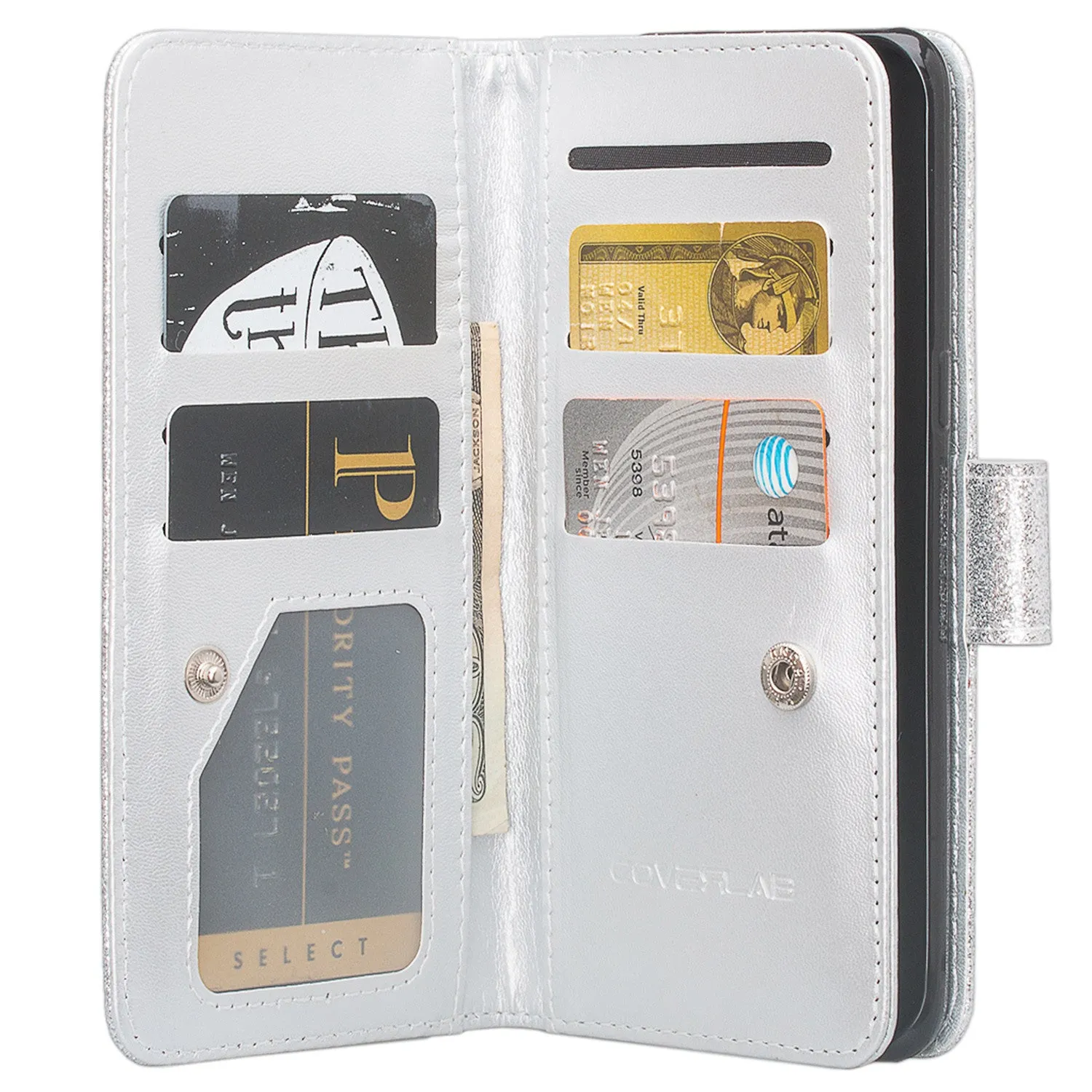 Galaxy S8 Plus Case, Samsung Galaxy S8 Plus Case, Glitter Faux Leather Flip Credit Card Holder Wrist Strap Shockproof Protective Wallet Case Clutch for Samsung Galaxy S8 Plus - Silver